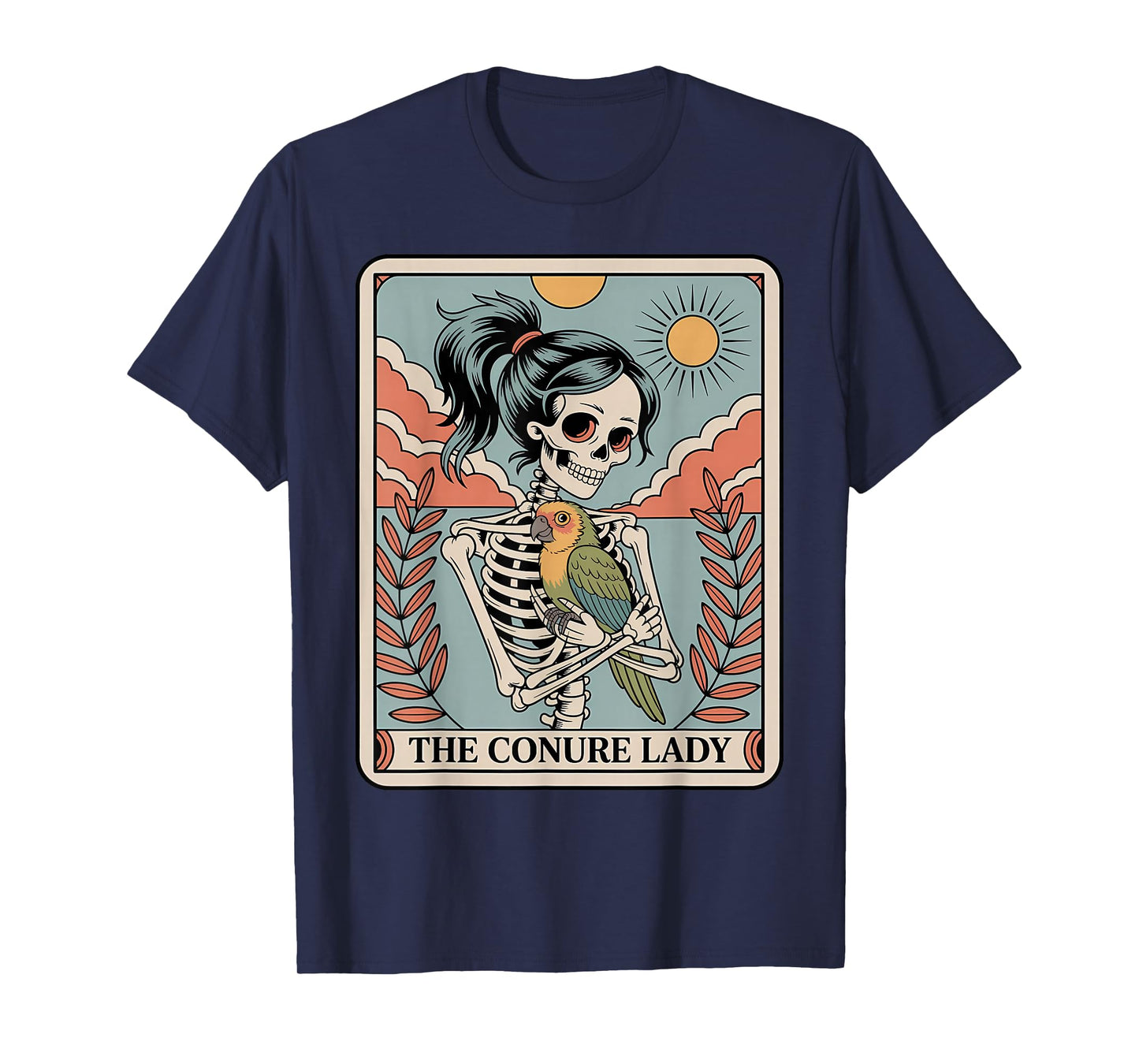 Conure Lady Tarot Card Skeleton Parrot Lover Halloween Witch T-Shirt