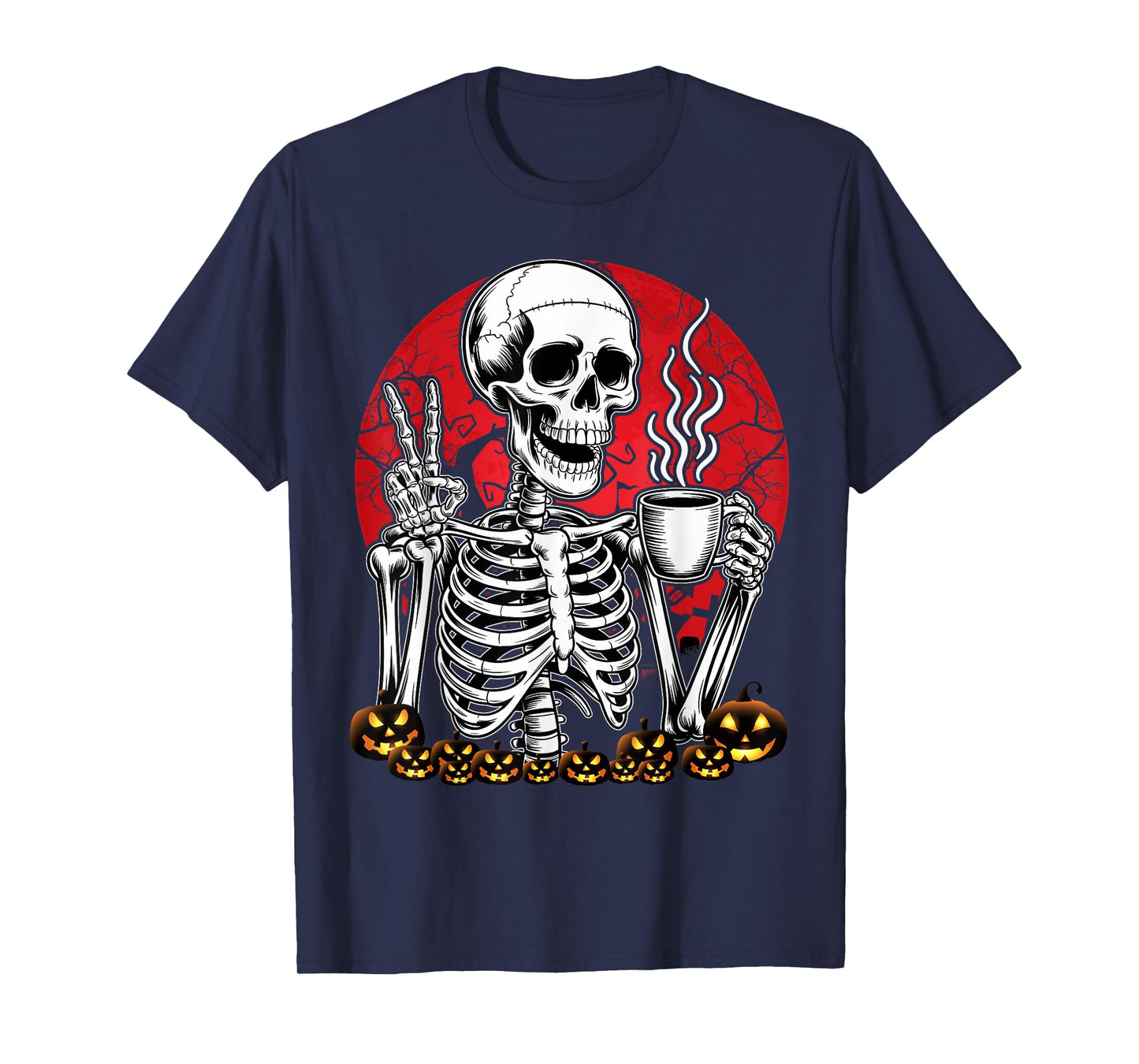 Halloween Skeleton Coffee Peace Funny Costume Men Women Kids T-Shirt