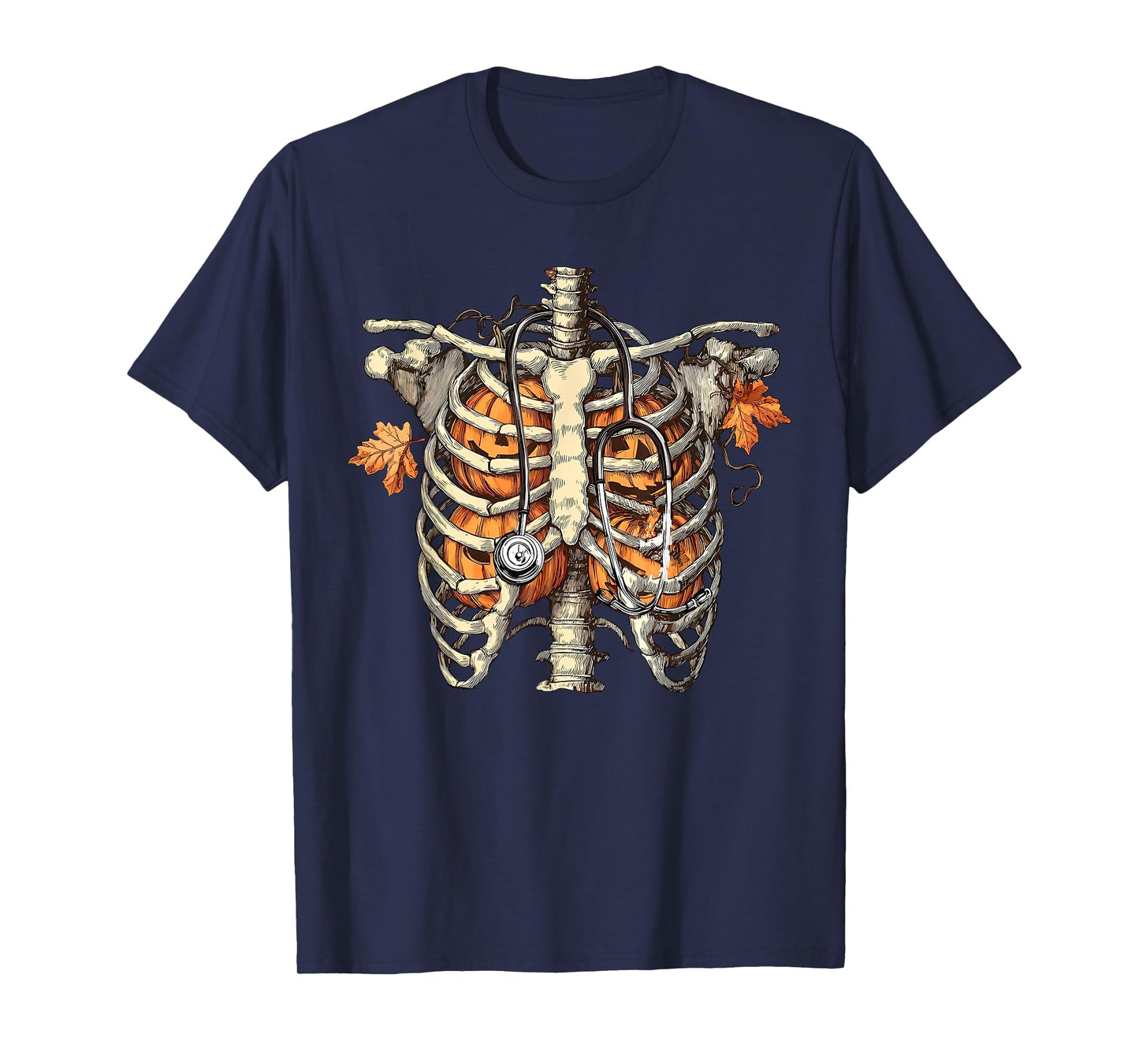 Pumpkin Rib Skeleton Doctor Nurse Day Halloween Costume Men T-Shirt