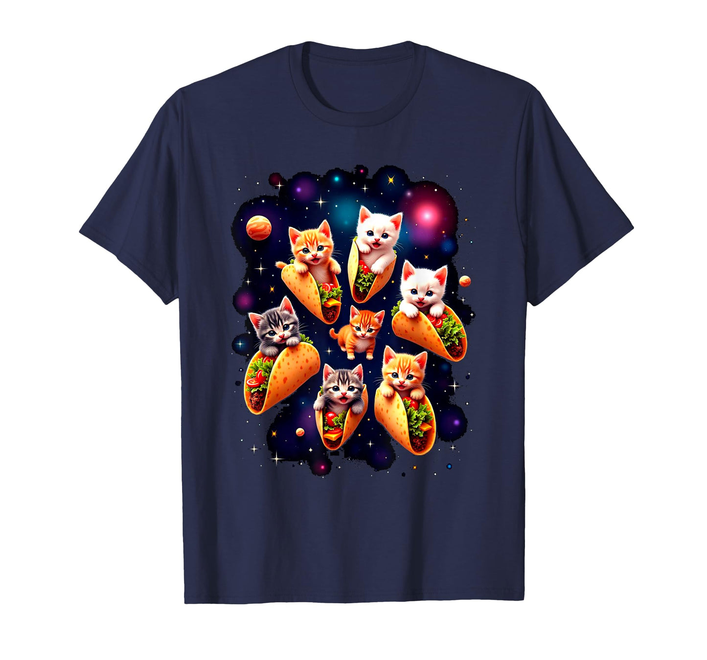 Cats & Tacos Funny Kitten Cats Space & Mexican Food Lover T-Shirt