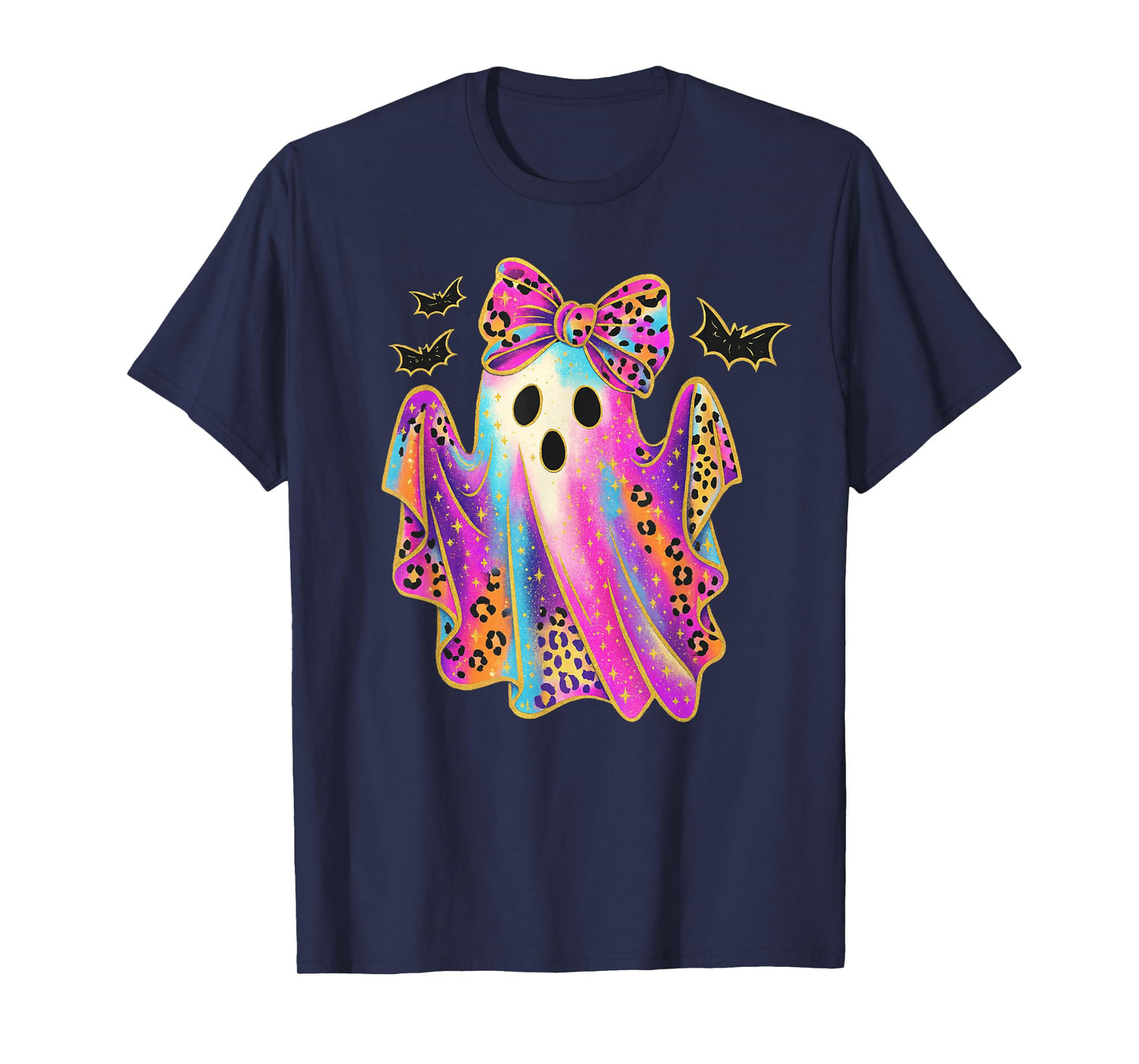 Halloween Girly Leopard Ghost Coquette Spooky Season Kids T-Shirt