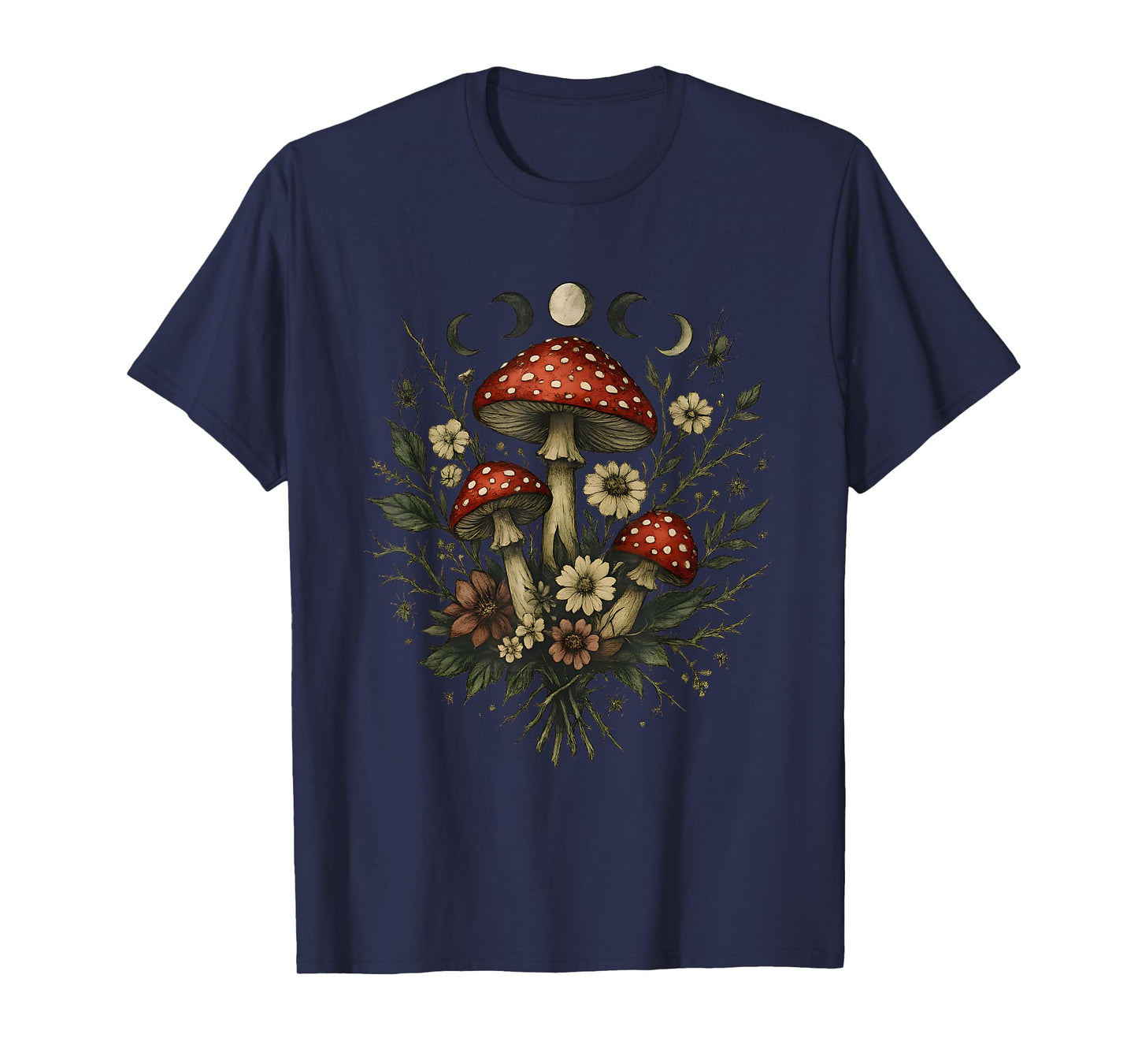 Toadstool Witchy Botanical Moon Phases T-Shirt