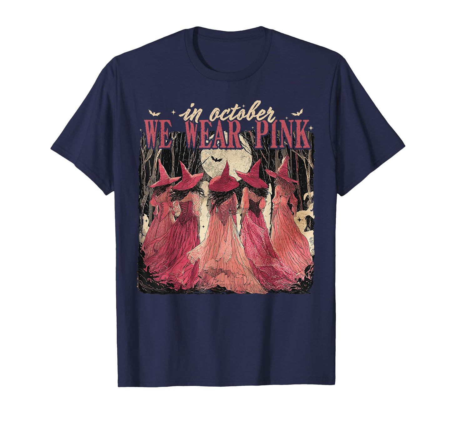 Retro in October We Wear Pink Witch Breast Cancer Awareness T-Shirt