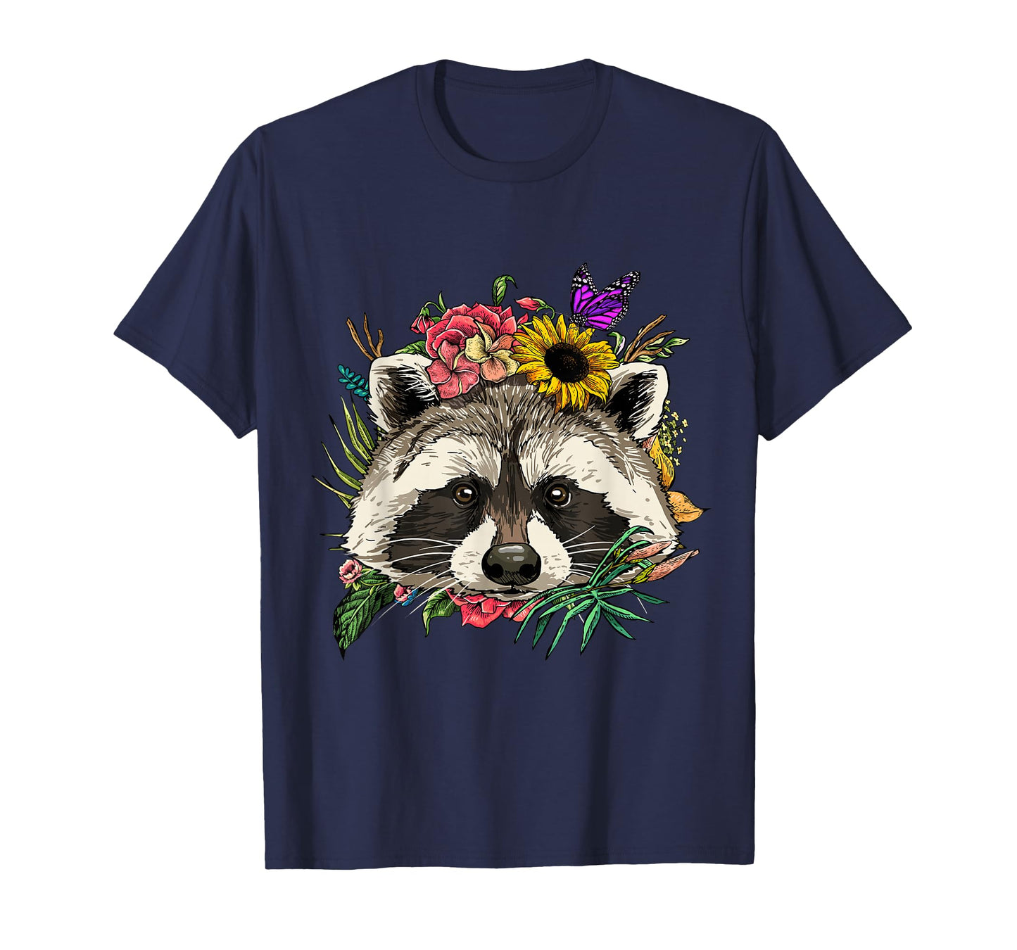 Raccoon Shirt Floral Raccoon Face Trash Panda Raccoon Lover T-Shirt
