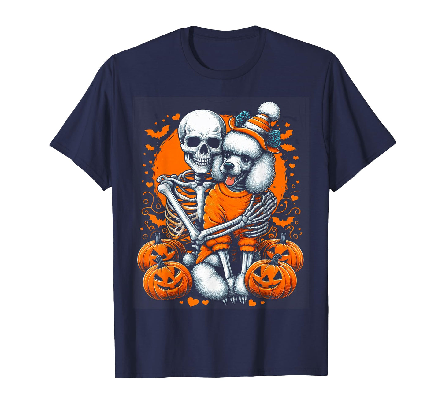 Skeleton Hugging Poodle Halloween Lover Mom Dad T-Shirt