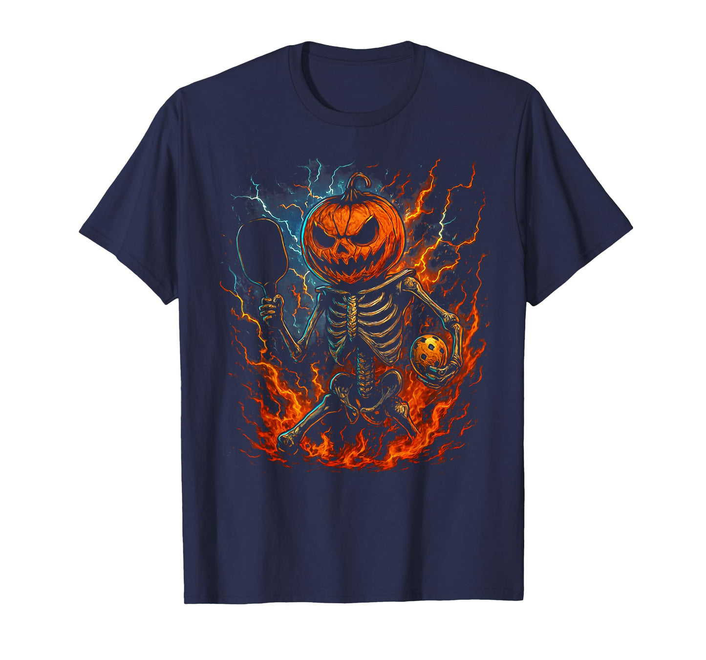 Eerie Pumpkin Skeleton for Halloween Pickleball Enthusiasts T-Shirt