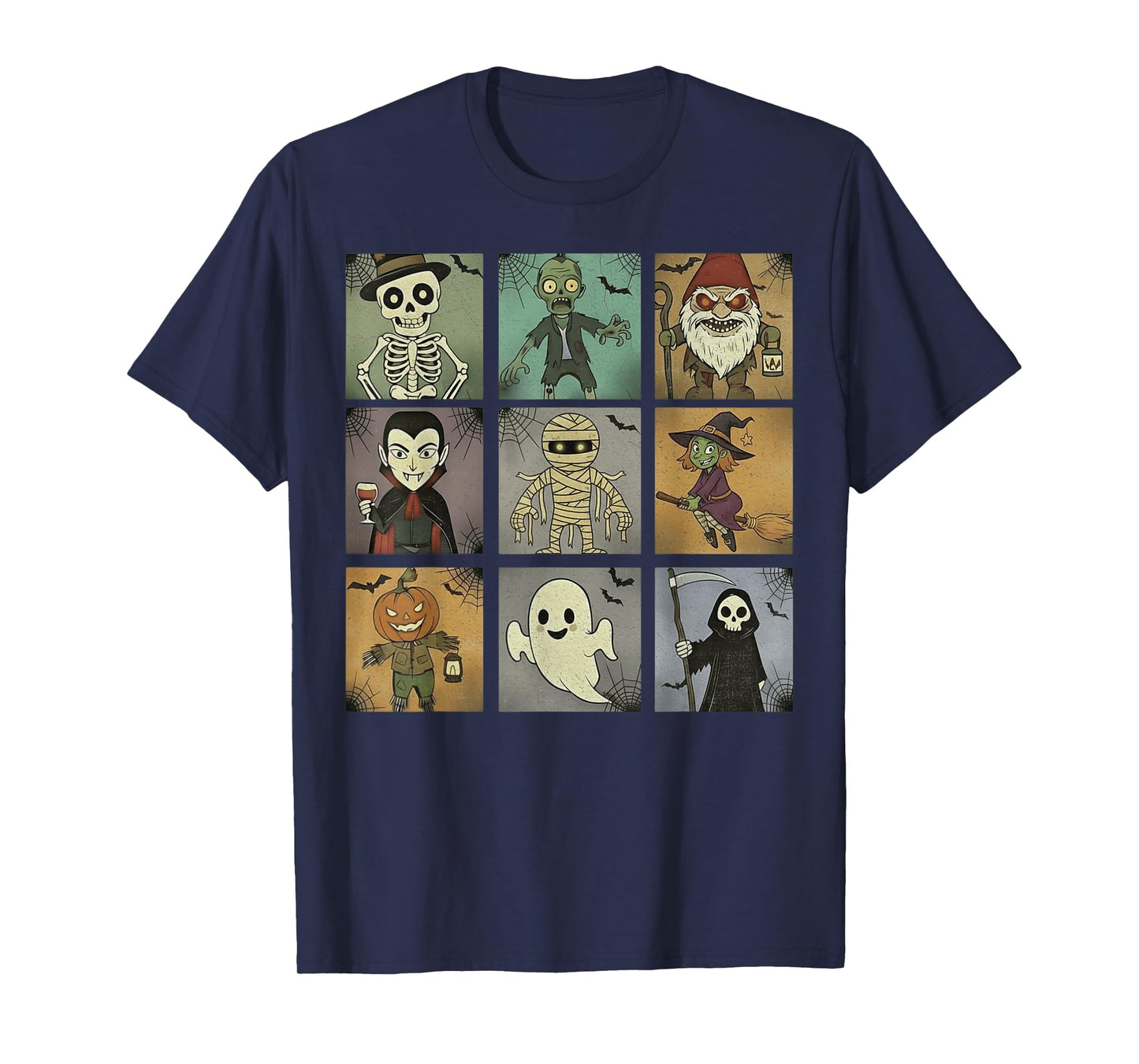 Cute Halloween Monsters Vintage Cartoon Grid Art. T-Shirt