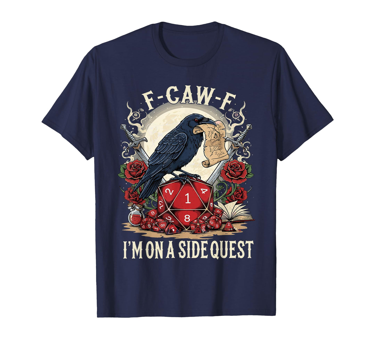 F-CAW-F Raven Dice Side Quest Black Crow RPG Gamer Tabletop T-Shirt