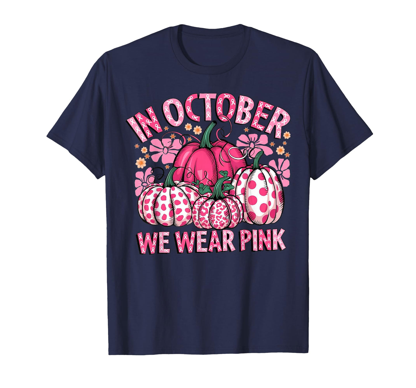 In October We Wear Pink Pumpkin Breast Cancer Halloween T-Shirt