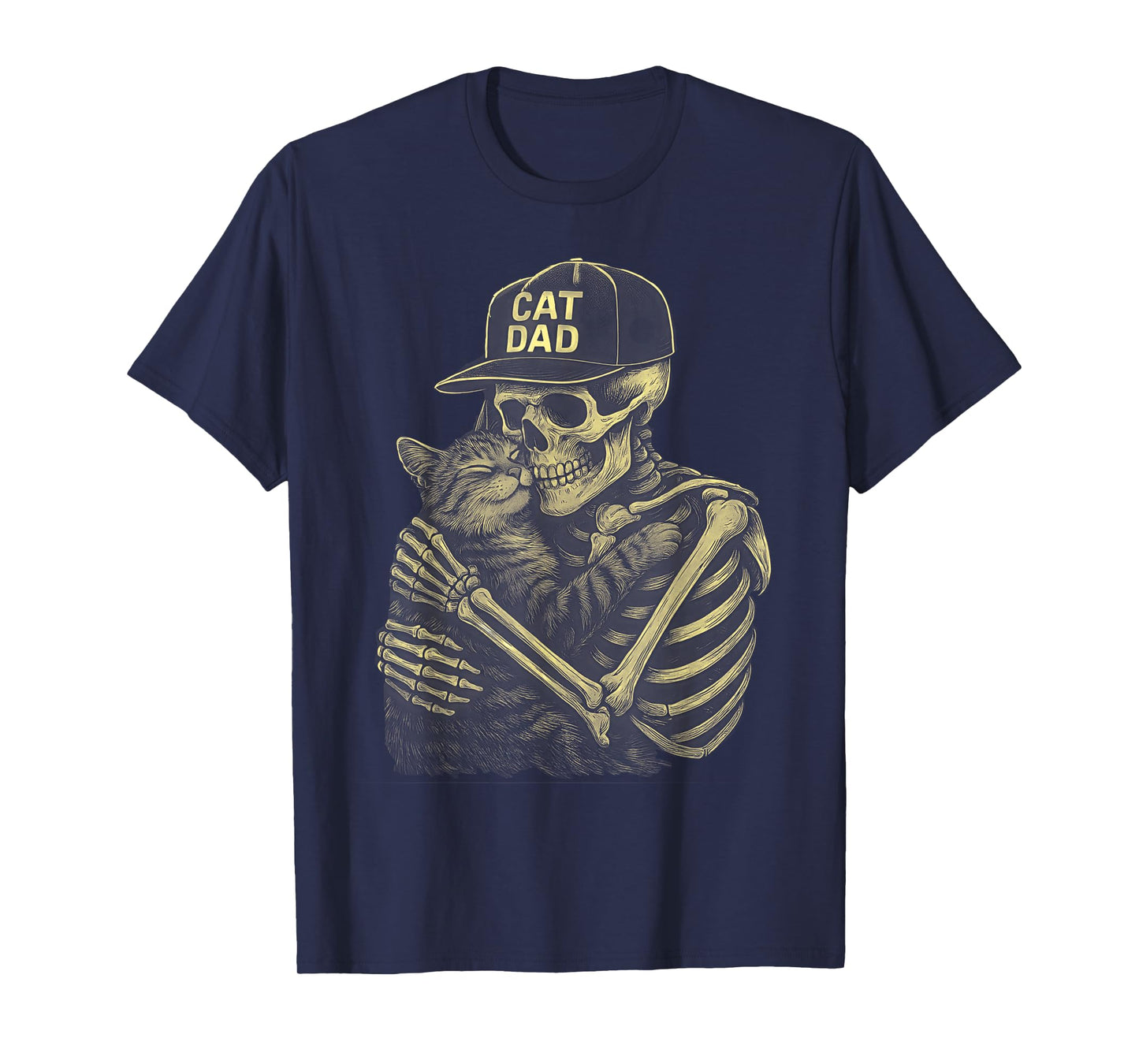 Retro Cat Dad Skeleton Hugging Cute Tabby Silhouette T-Shirt