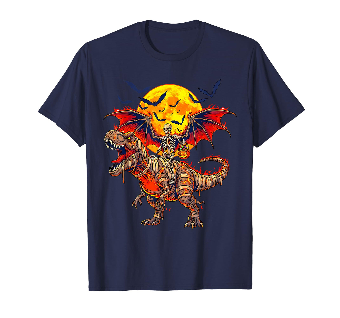 Skeleton Riding Dinosaur T Rex Halloween Scary Dinosaur T-Shirt