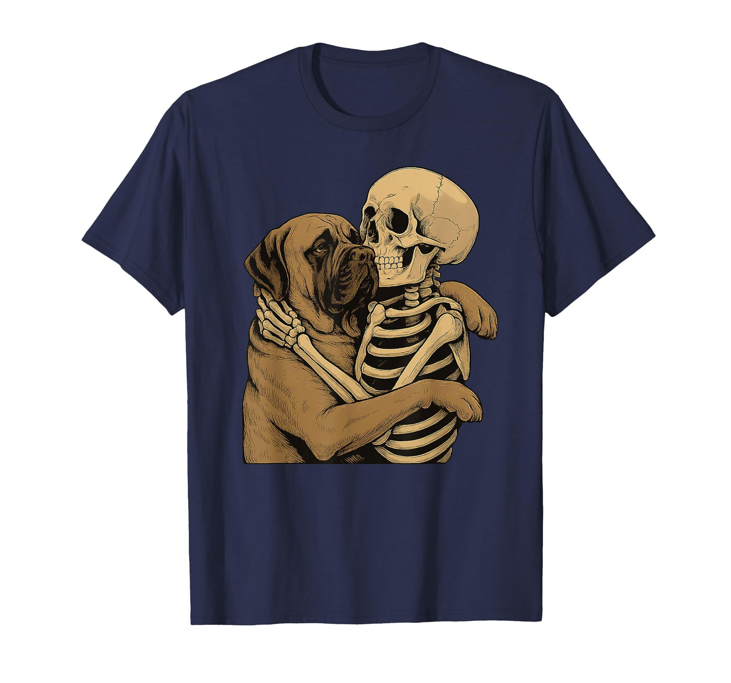 Skeleton Hugging English Mastiff Dog Halloween T-Shirt