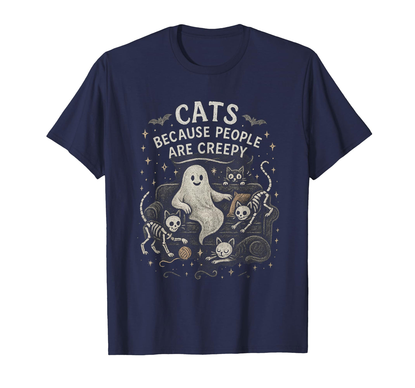 Cats Because People are Creepy Ghost & Skeleton Halloween T-Shirt