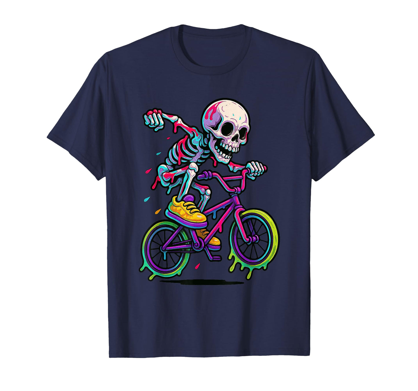 Skeleton Biking Cycling Drip Ice Cream Drip T-Shirt