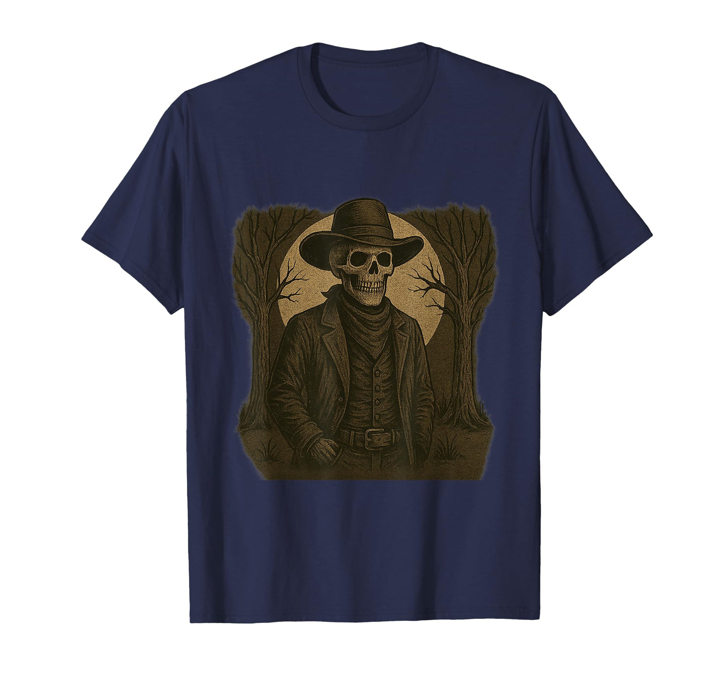 Western Gothic Skeleton Cowboy Design Dark T-Shirt