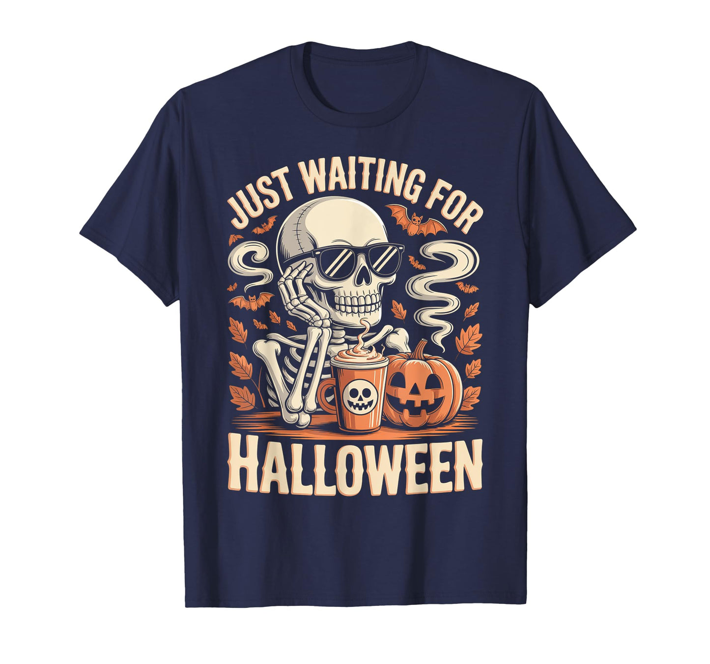Just Waiting for Halloween Skeleton Coffee Jack Or Lantern T-Shirt