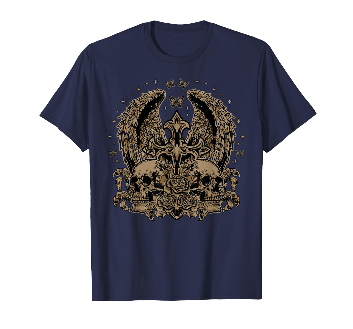 Skull Cross Wings Goth Alt Grunge Halloween Gothic Emo Y2K T-Shirt