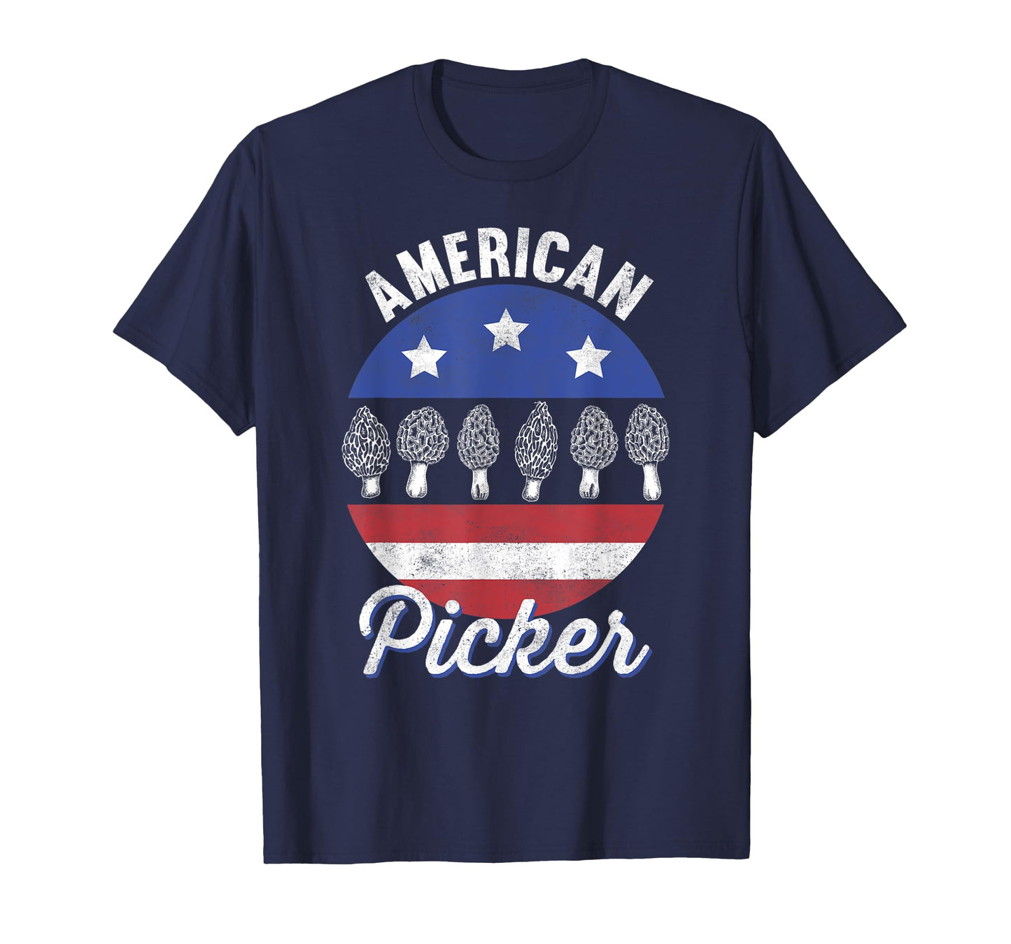 Morel Mushroom Hunter American Picker US Flag Retro Foraging T-Shirt