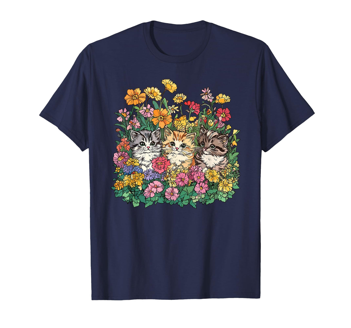 Floral Cats In Garden T-Shirt