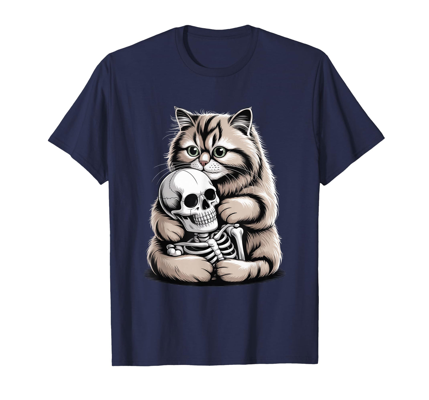 Creepy Cute Gothic Cat Hugging Skeleton Halloween T-Shirt