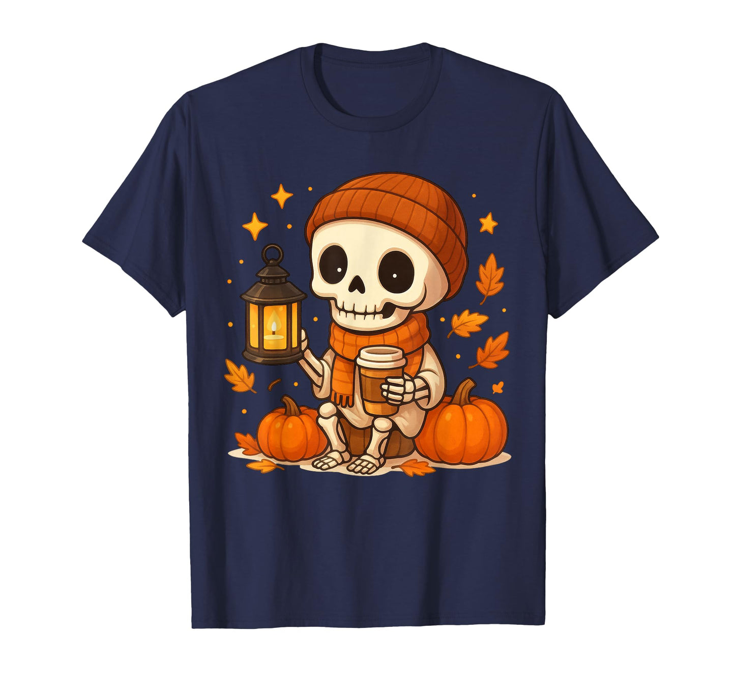 Cute Skeleton Drinking Coffee Spooky Season Autumn Fall T-Shirt
