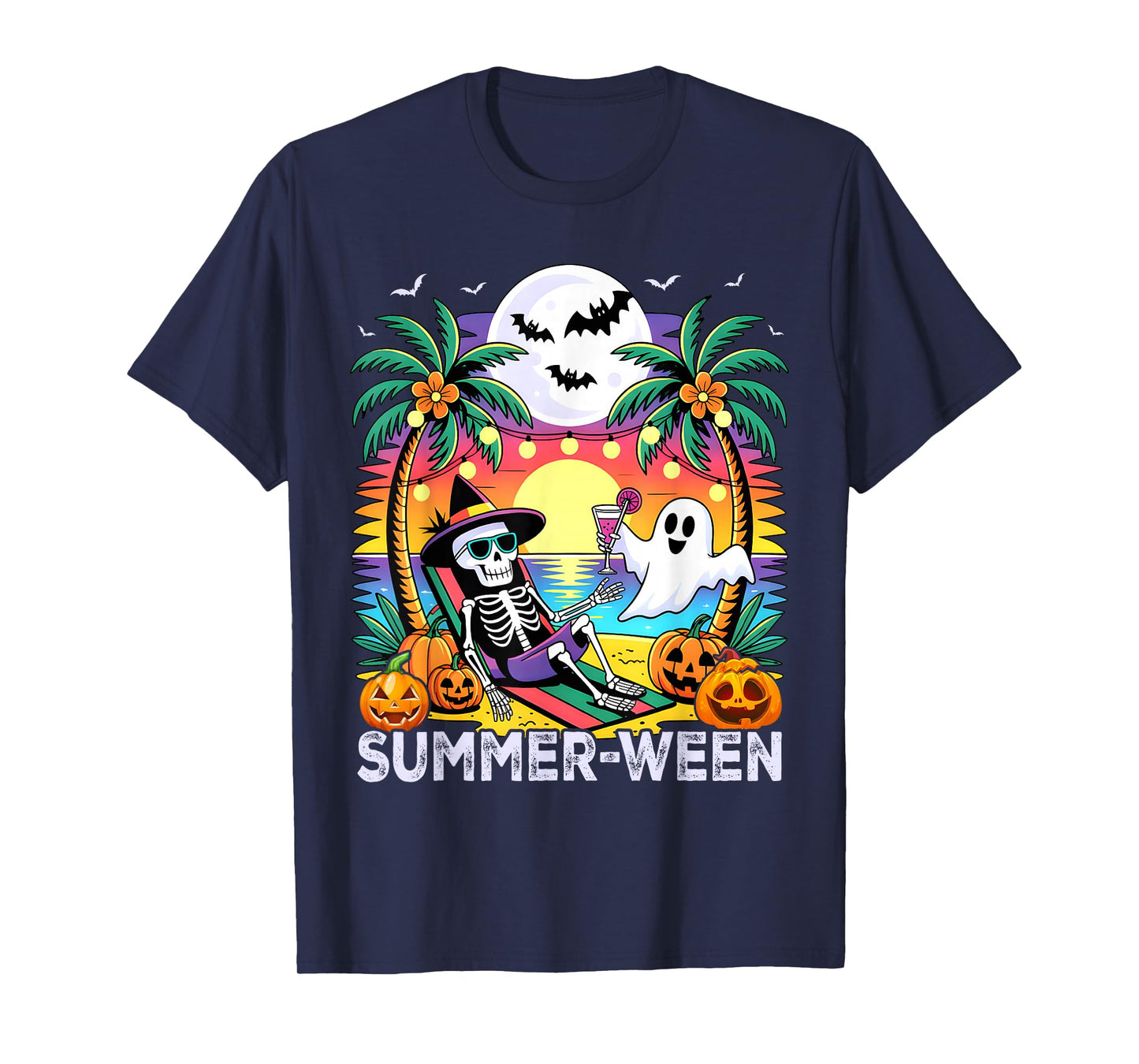 Beach Party Halloween Vibes Summerween Skeleton Ghost T-Shirt