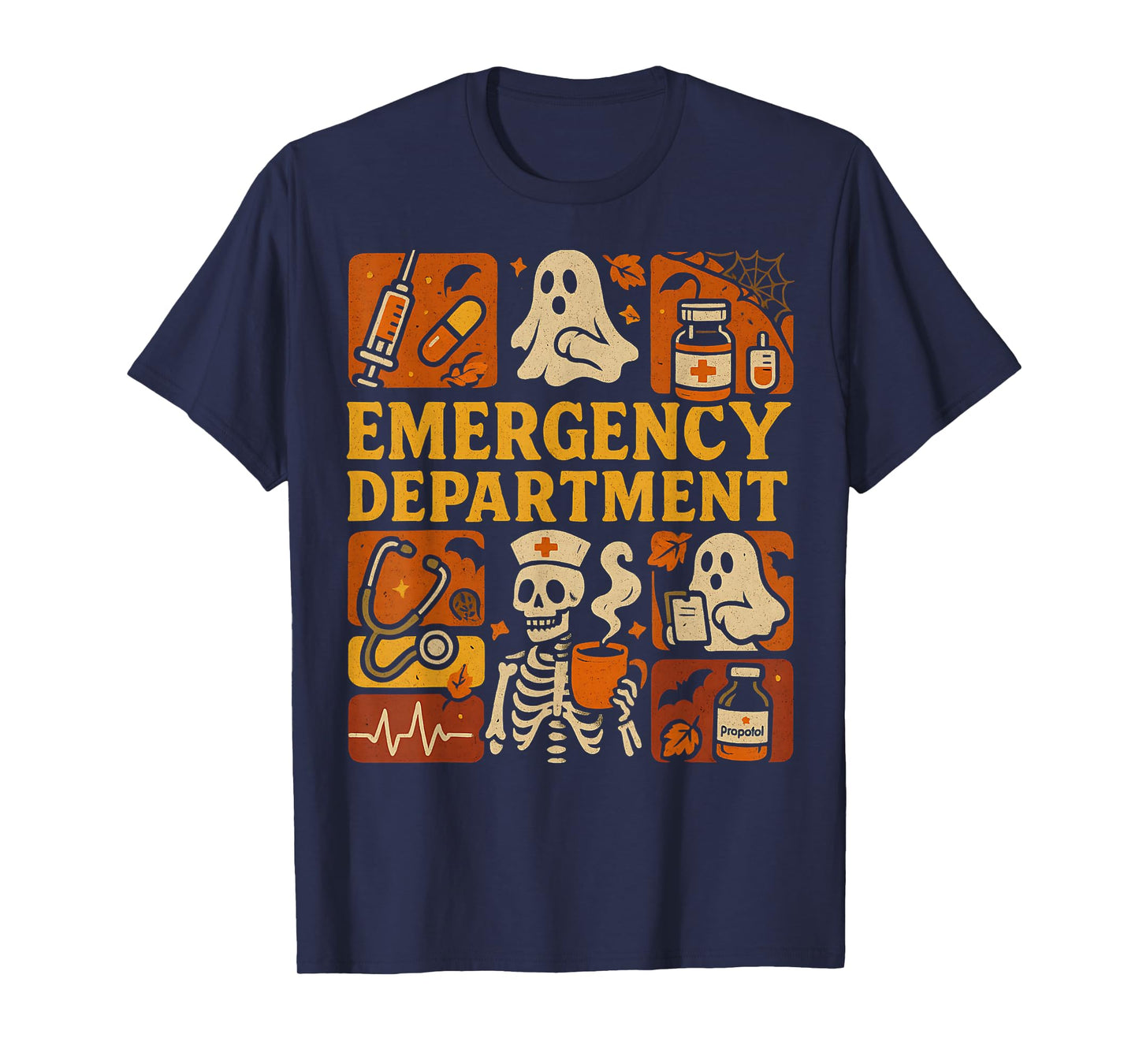 Emergency Department ER Nurse Squad Skeleton Ghost Halloween T-Shirt