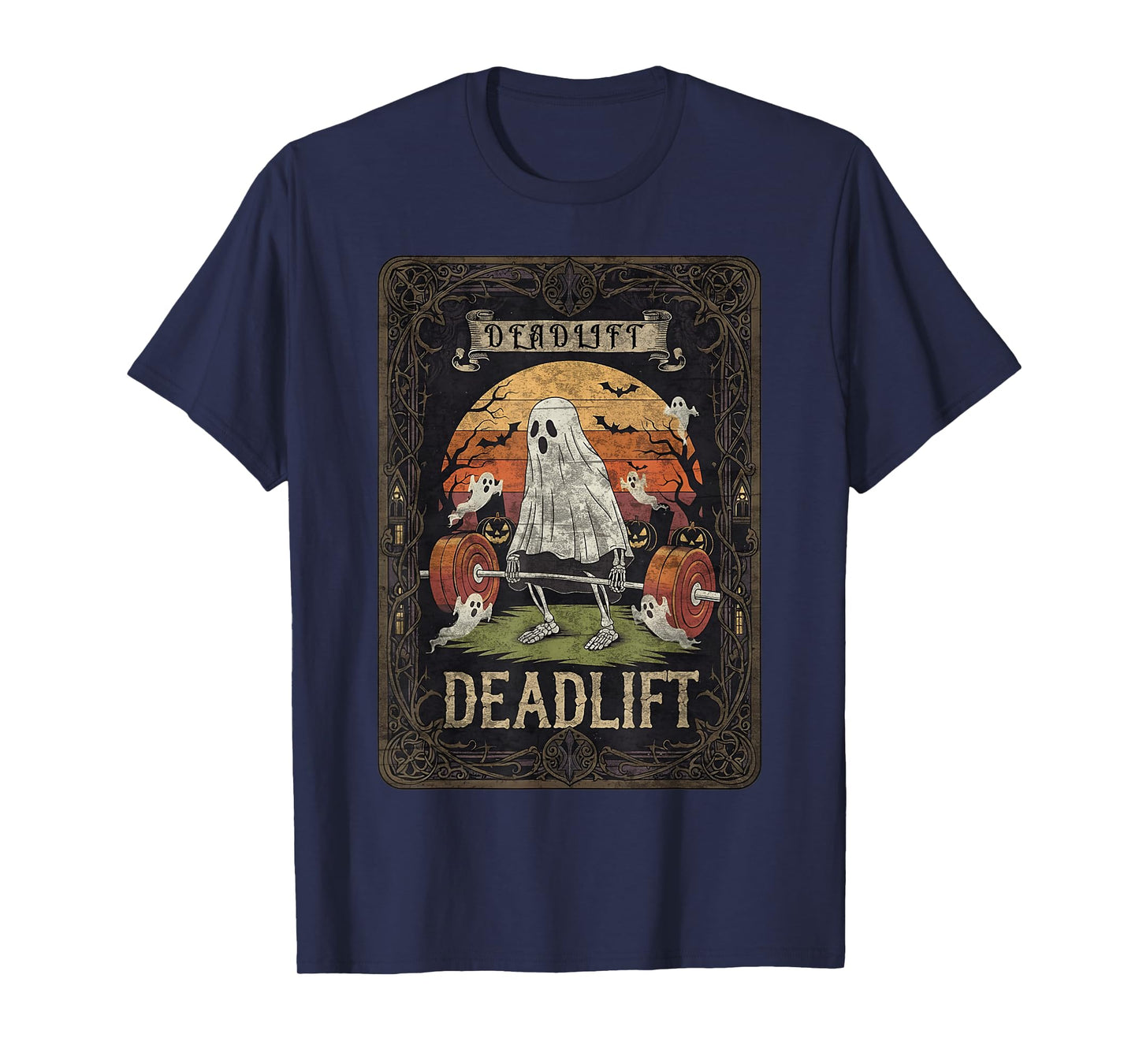 Funny Deadlift Ghost Skeleton Tarot Card Halloween Costume T-Shirt