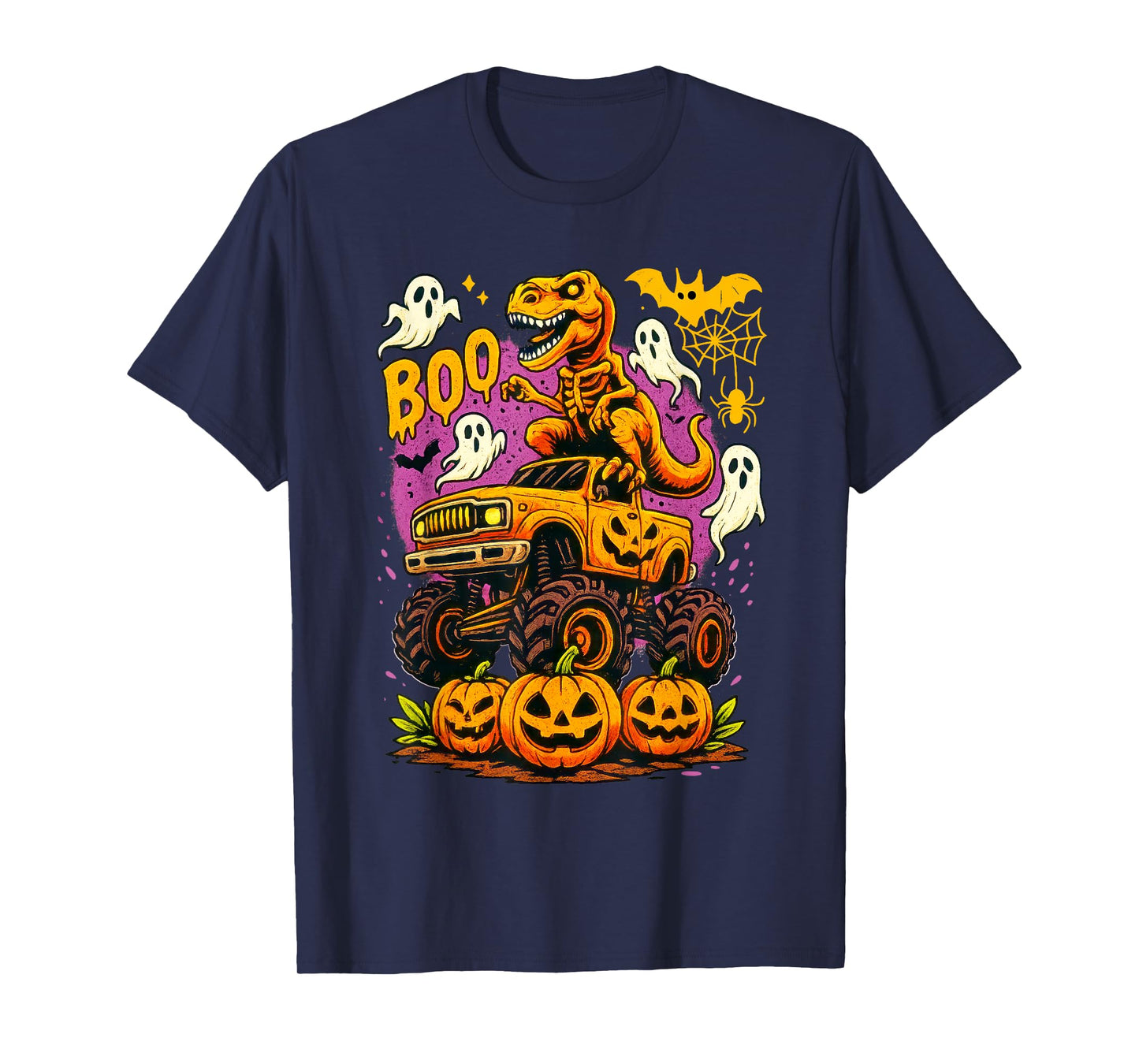 Zombie Dinosaur T Rex Monster Truck Boo Pumpkin Halloween T-Shirt