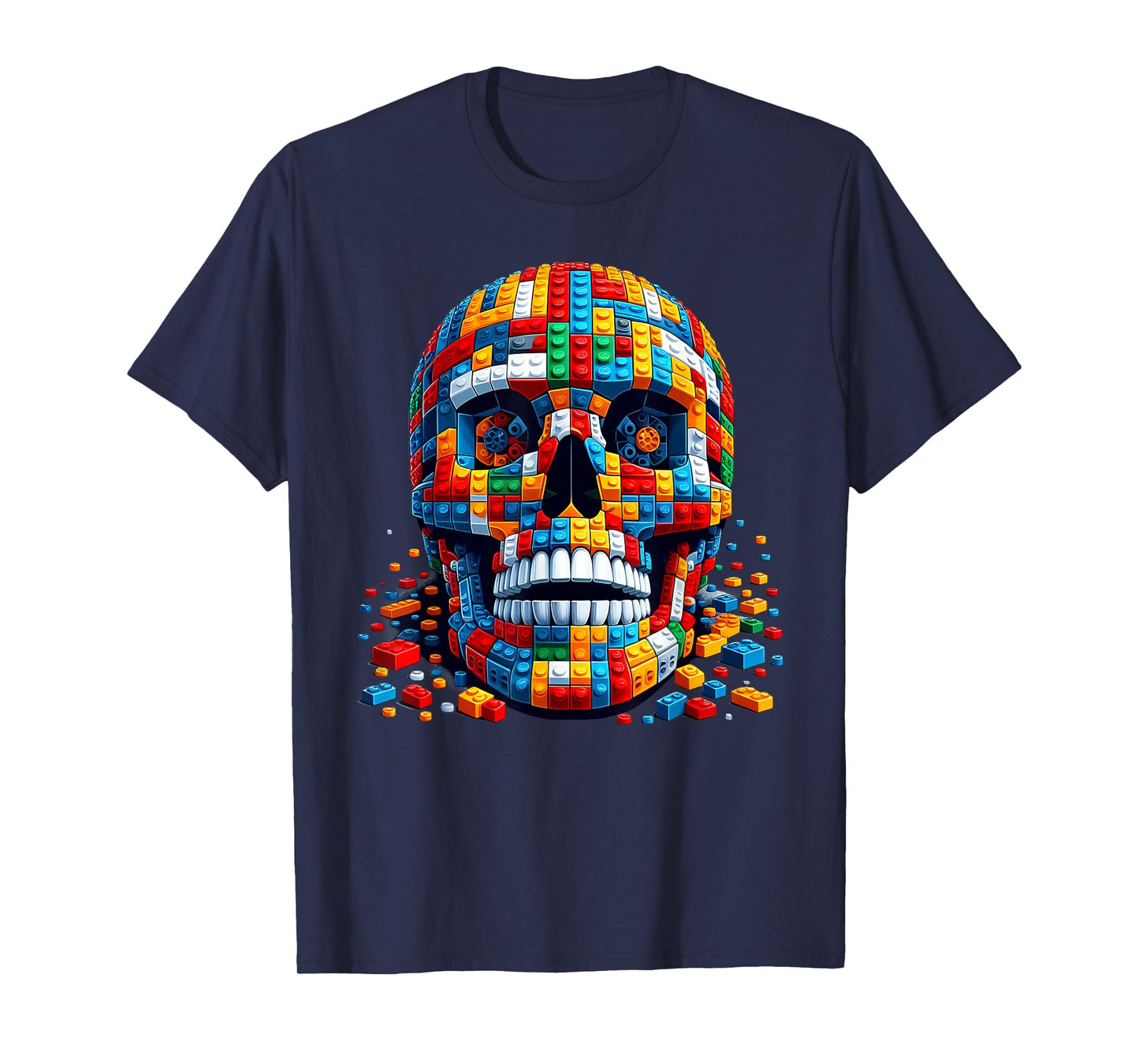Skull Block Builder Bricks Halloween Skeleton Master Builder T-Shirt