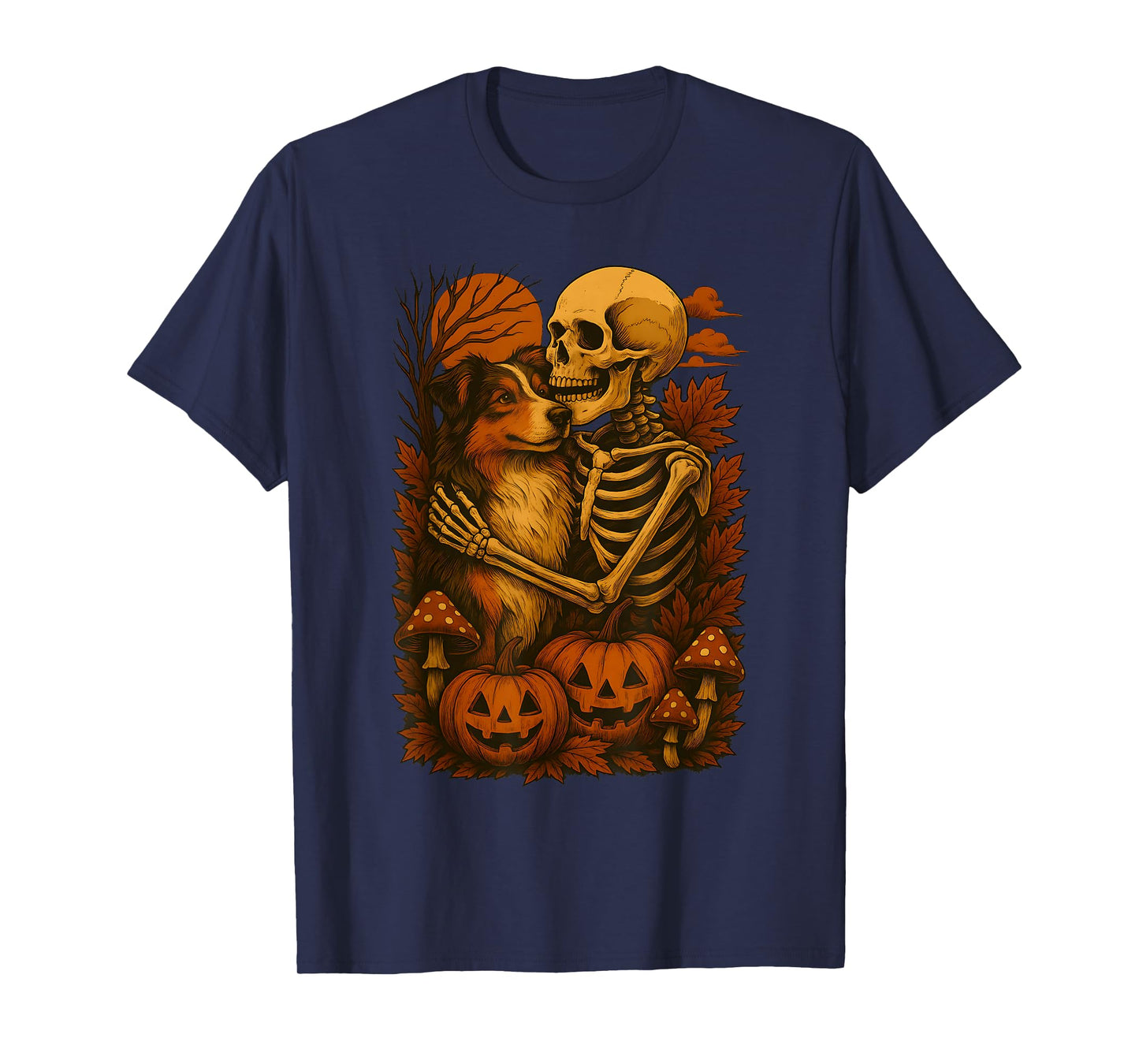 Skeleton Hugging Australian Shepherd T-Shirt