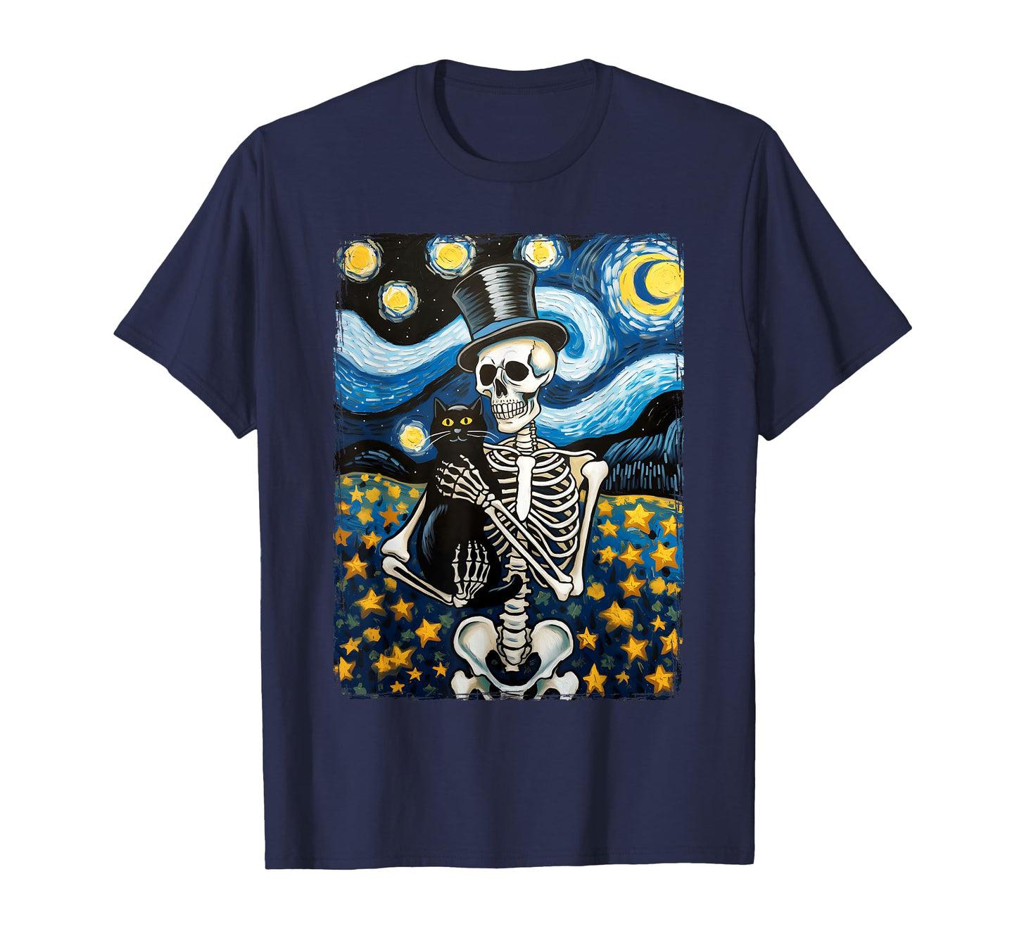 Black Cat Skeleton Vintage Goth Halloween T-Shirt