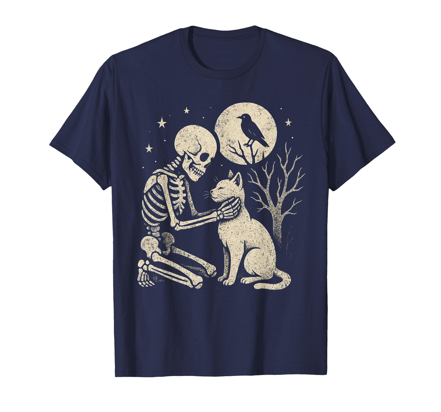 Halloween Skeleton Hugging Cat Mom Dad T-Shirt