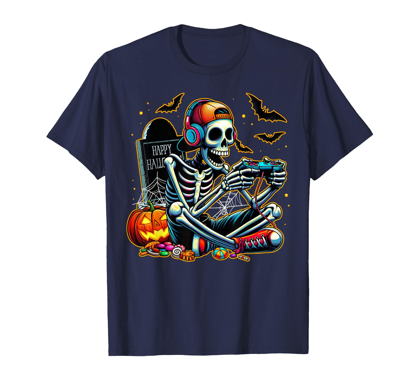 Happy Halloween Skeleton Gamer Video Gaming Boys Mens Kids T-Shirt
