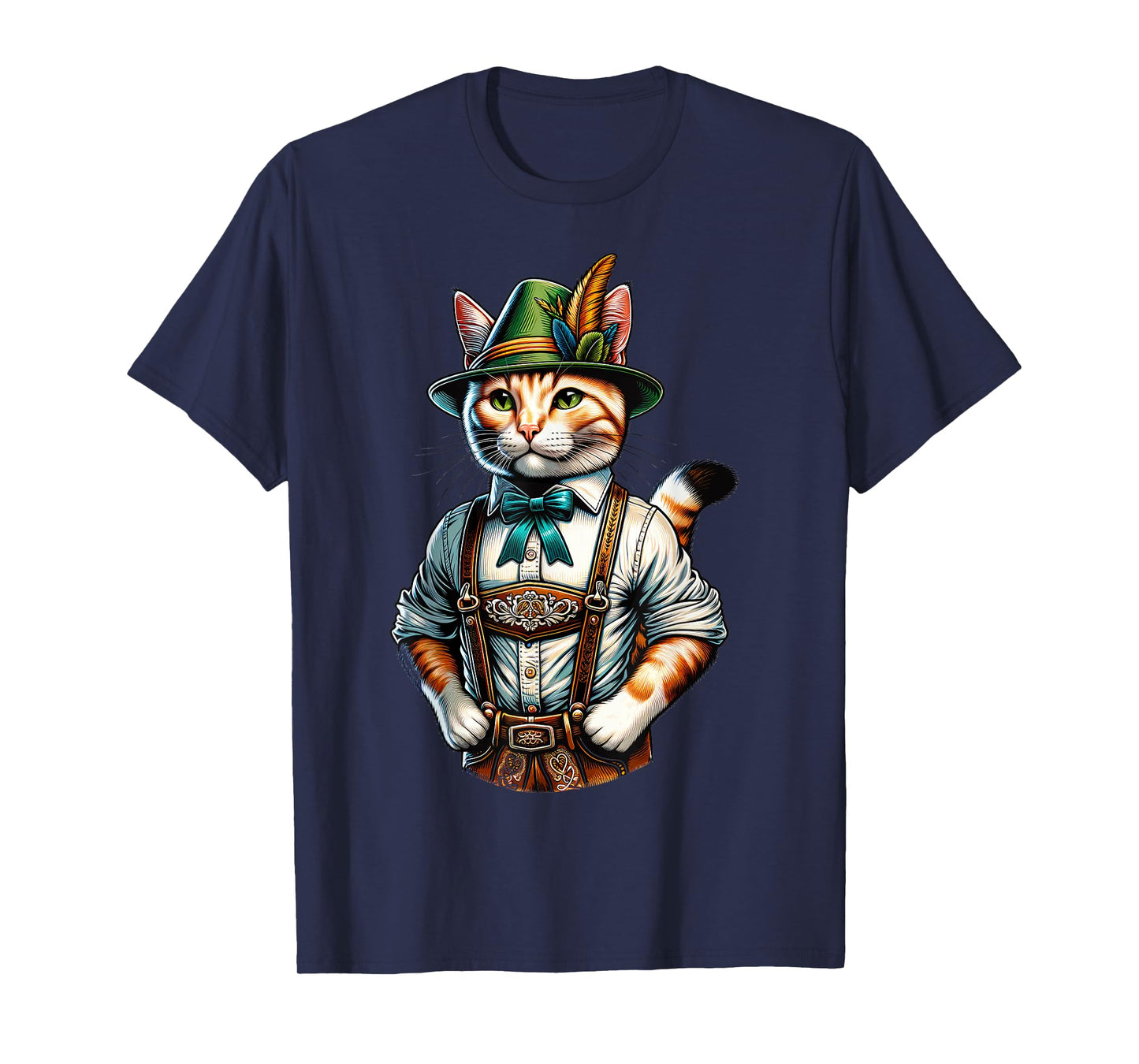 Oktoberfest Cat Funny German Bavarian Lederhosen Cat Lover T-Shirt