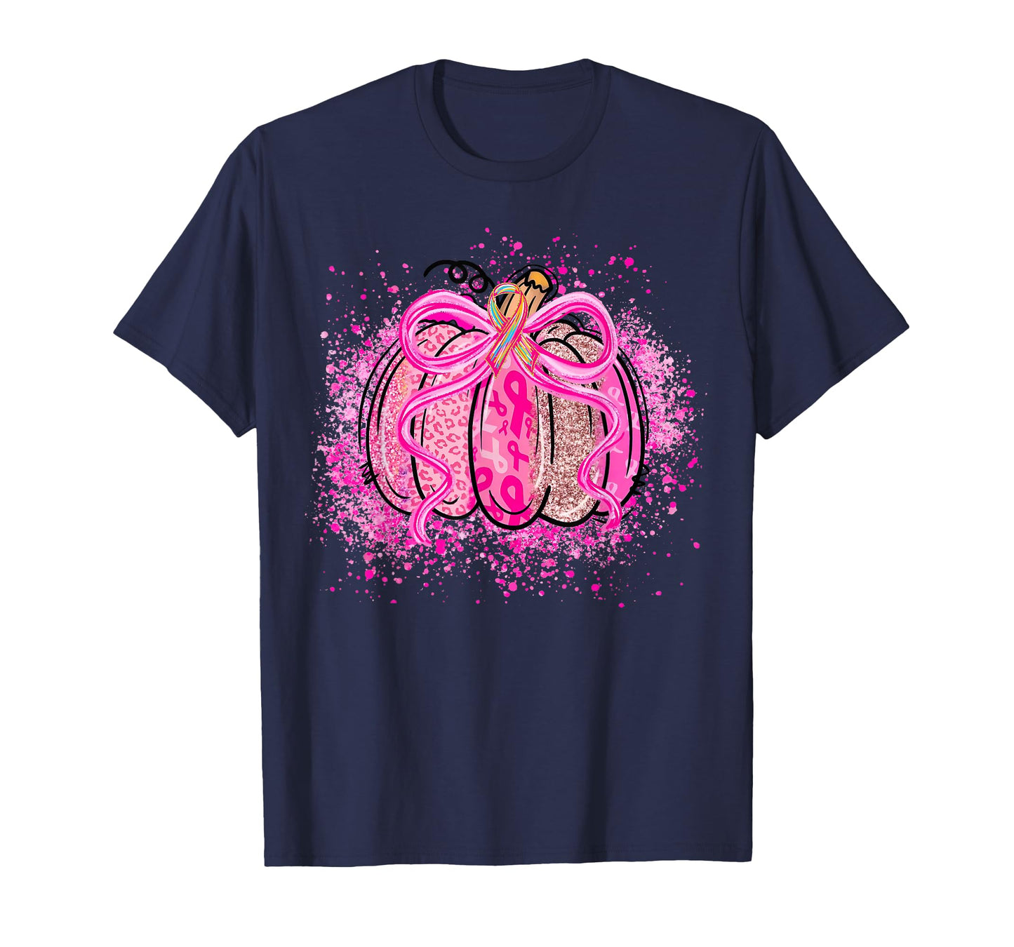 Pink Ribbon Coquette Bow Pumpkin Breast Cancer Awareness T-Shirt