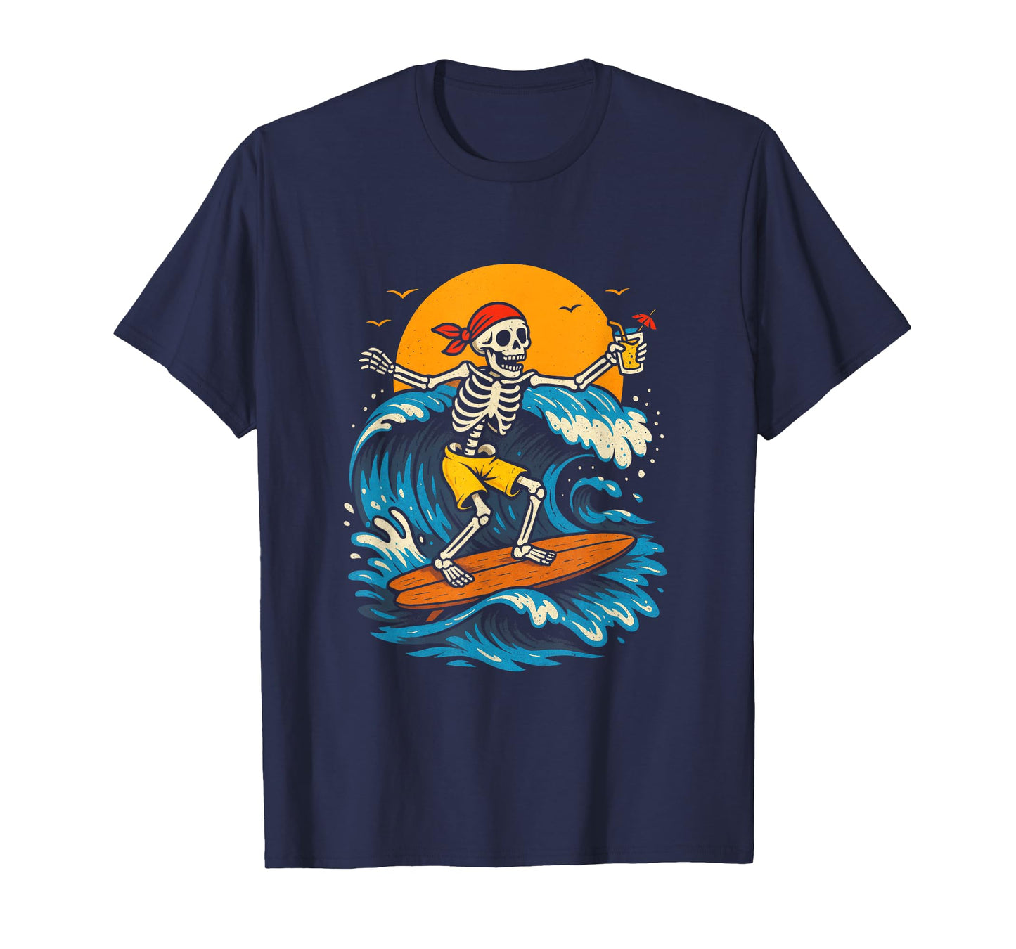 Surfing Skeleton - Retro Beach Art T-Shirt