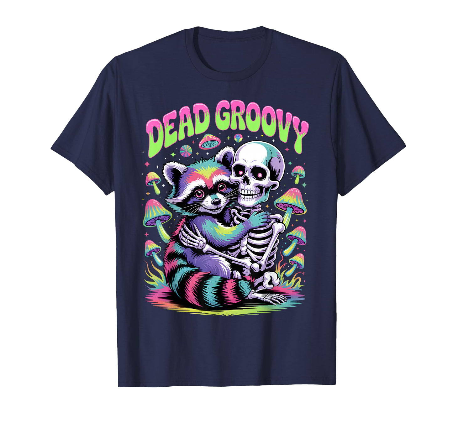 Dead Groovy Skeleton and Raccoon Halloween T-Shirt