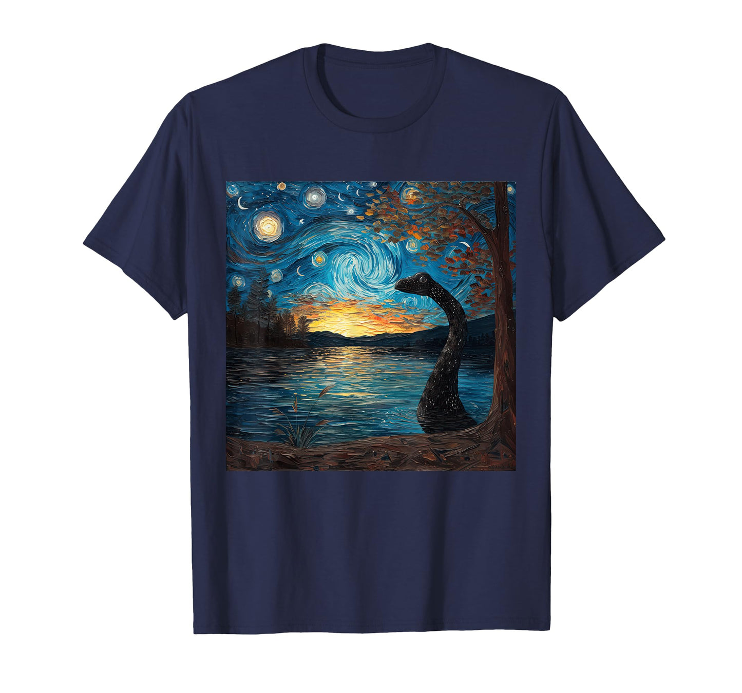 Loch Ness Monster Starry Night Van Gogh Style Nessie T-Shirt