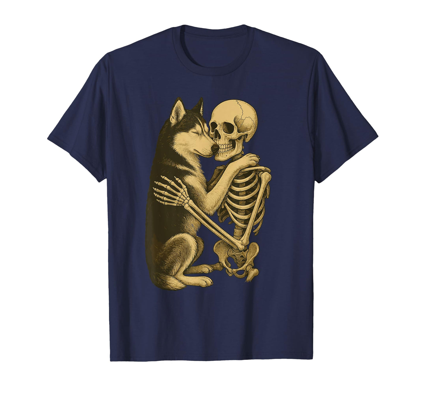 Skeleton Hugging Siberian Husky T-Shirt