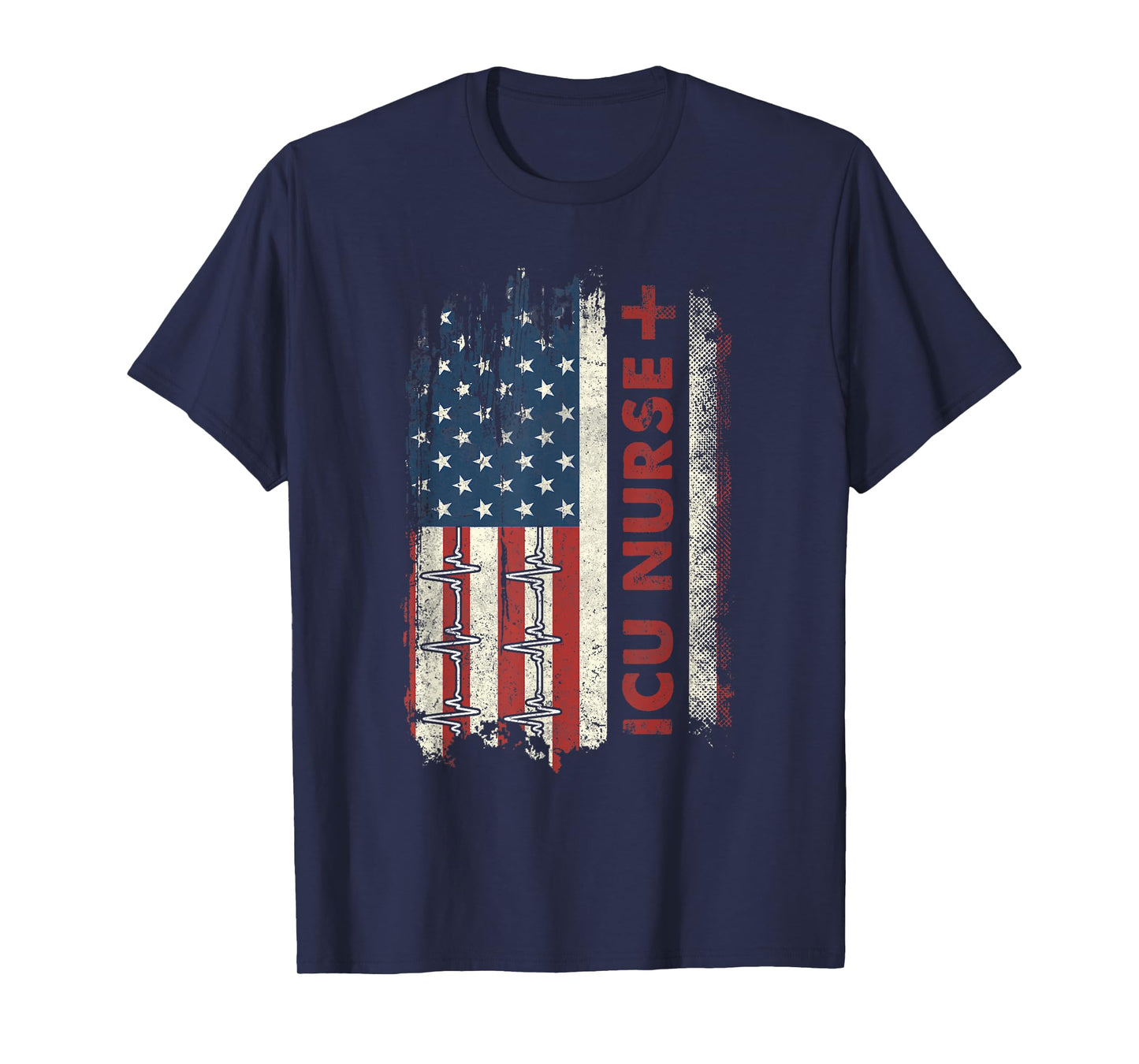 ICU Nurse Flag Patriotic Nurse 4th Of July American Flag T-Shirt