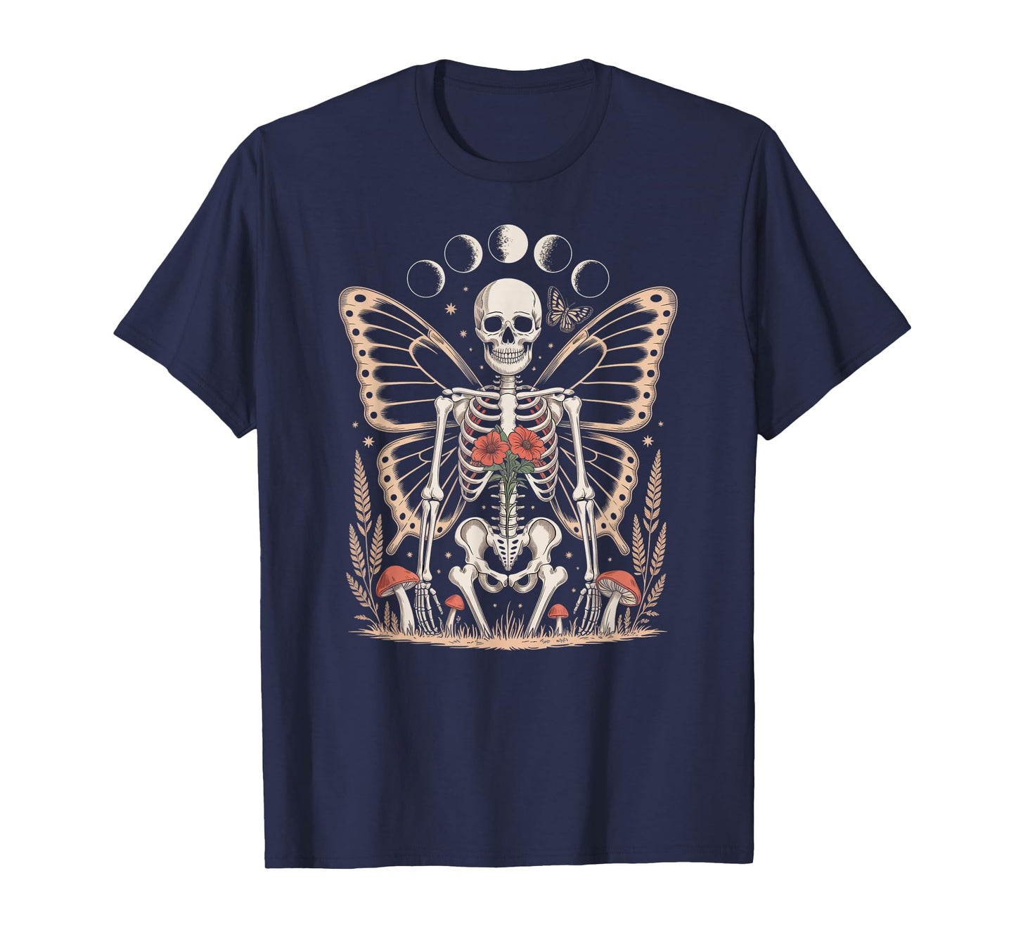 Skeleton Fairy with Roses Mushrooms and Moons T-Shirt