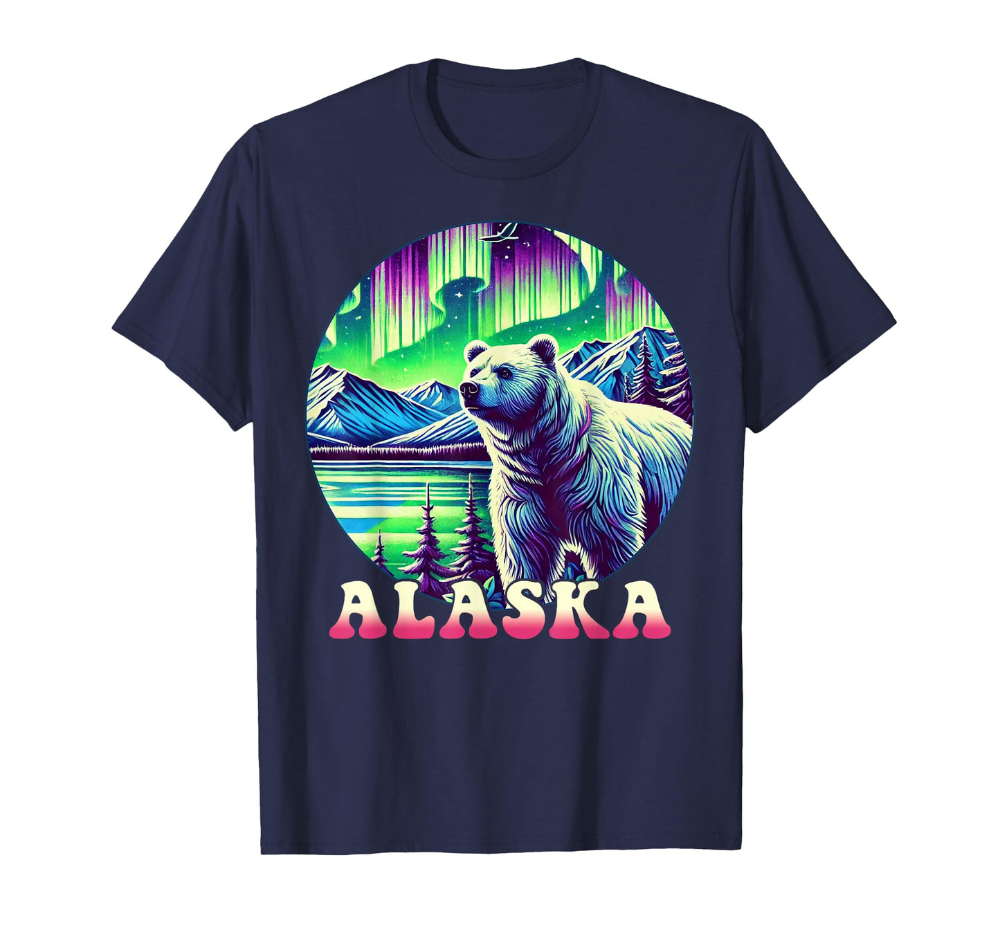 Alaska Northern Lights Aurora Viewing Alaska Vacation Bear T-Shirt