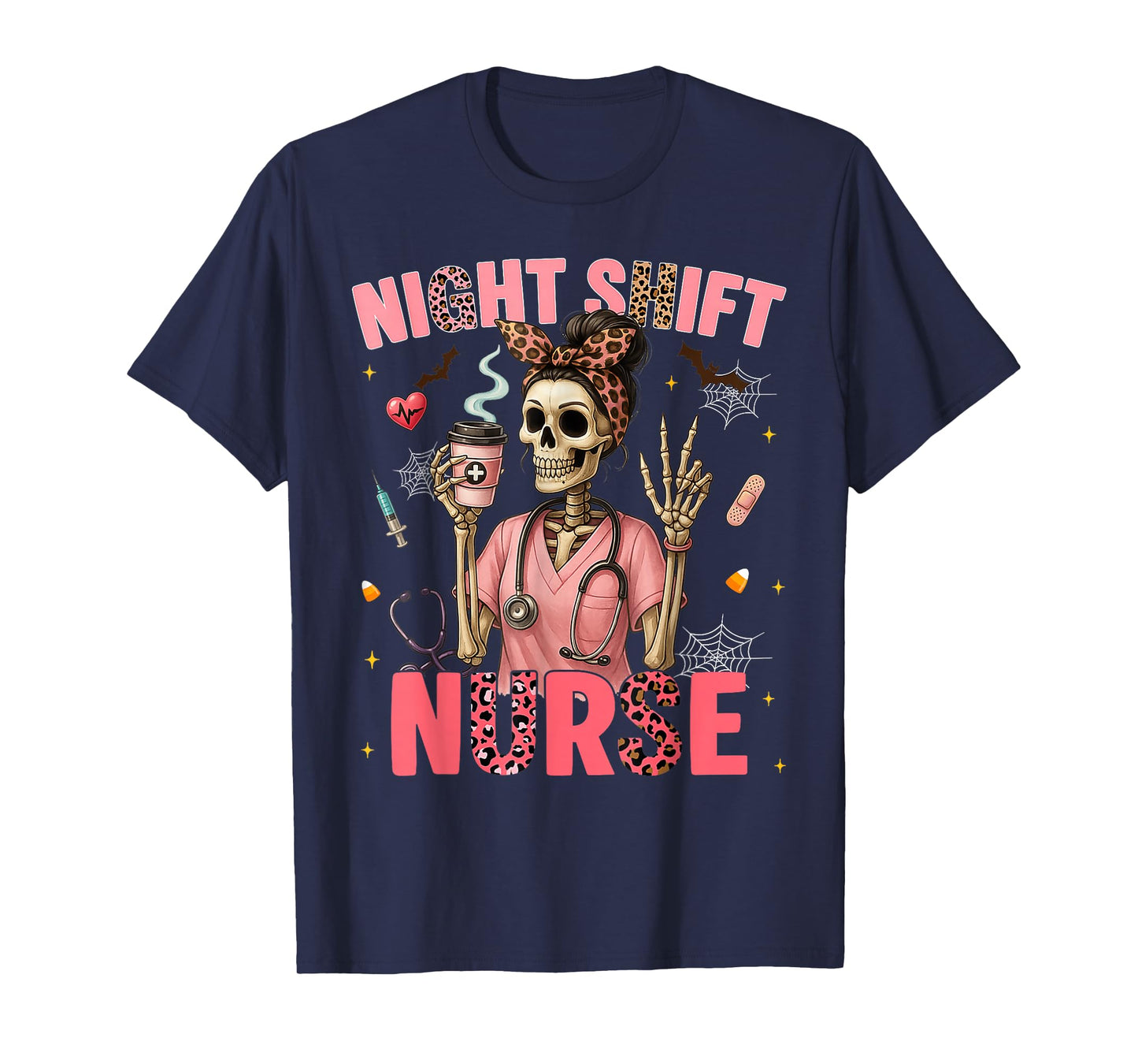 RN ICU Night Shift Nurse Skeleton Halloween Costumes Womens T-Shirt