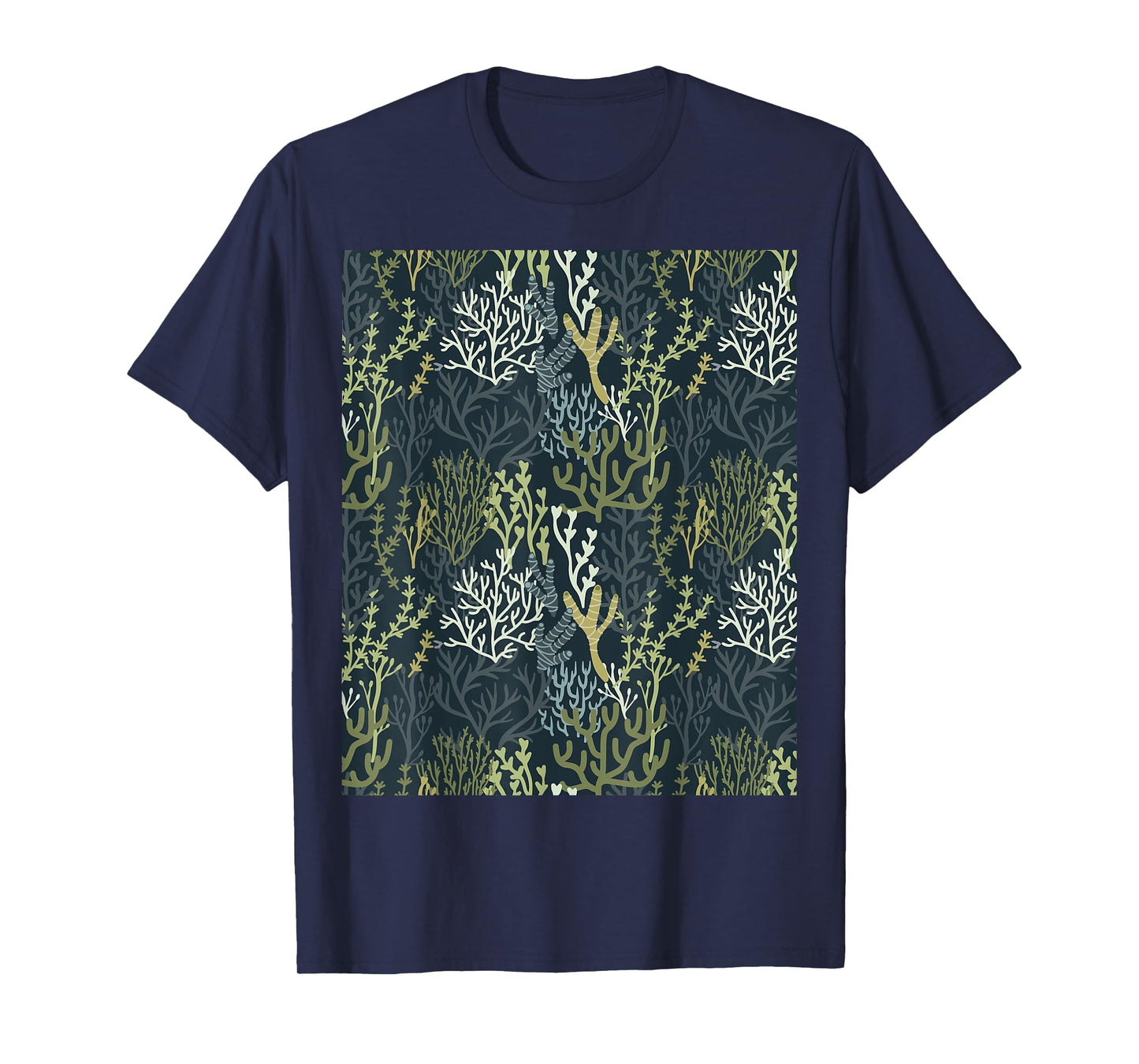 Coastal Grandma Beachy Green Coral Reef Pattern Men Women T-Shirt