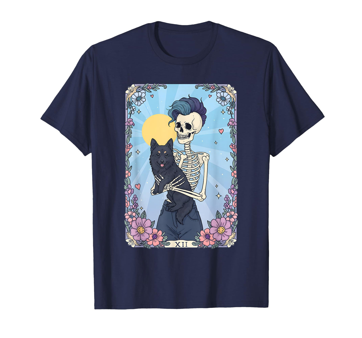 Schipperke Dog Tarot Card Halloween Costume Skeleton Retro T-Shirt