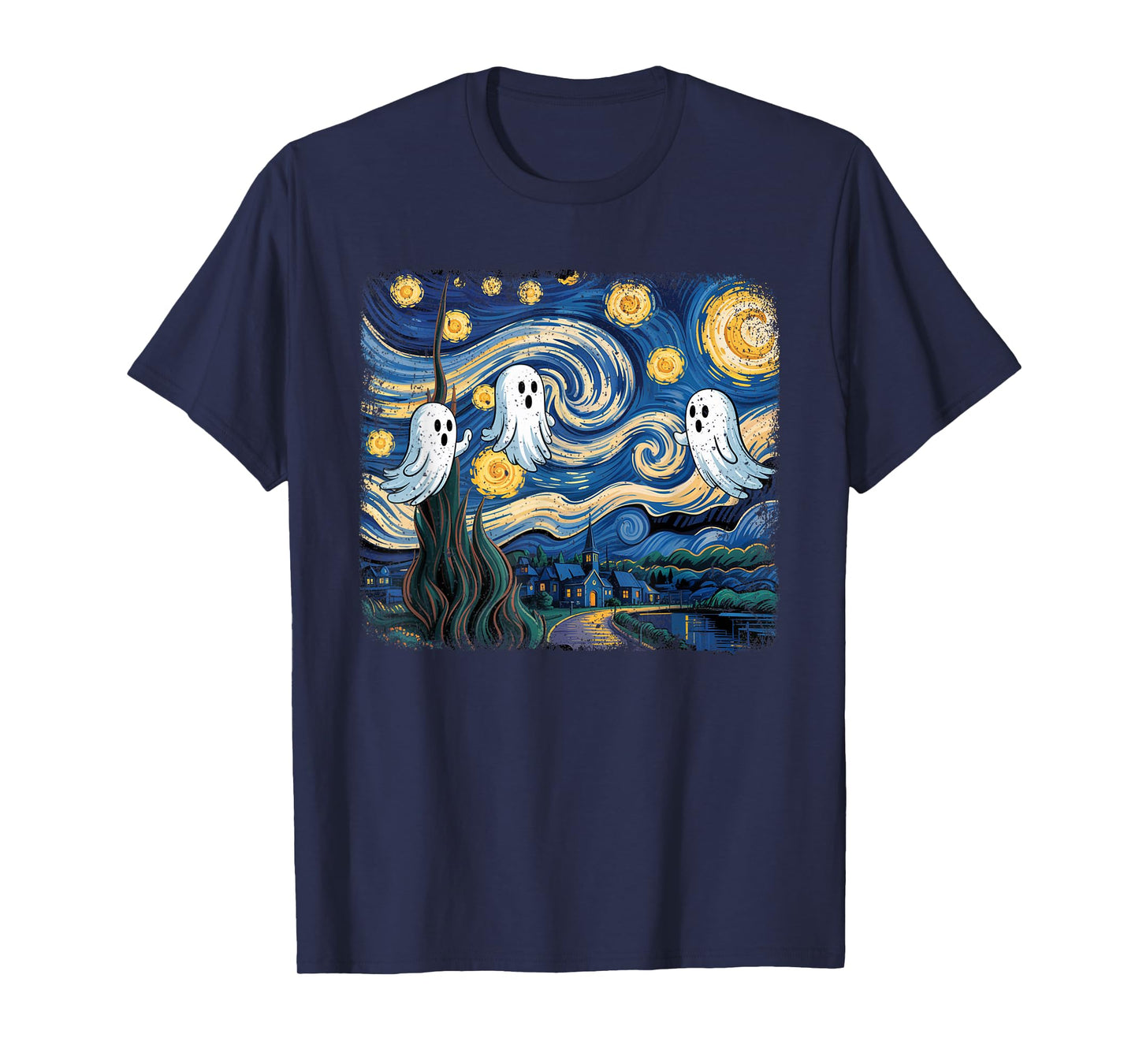 Funny Halloween Boo Sheet Ghost Starry Night Van Gogh Boys T-Shirt