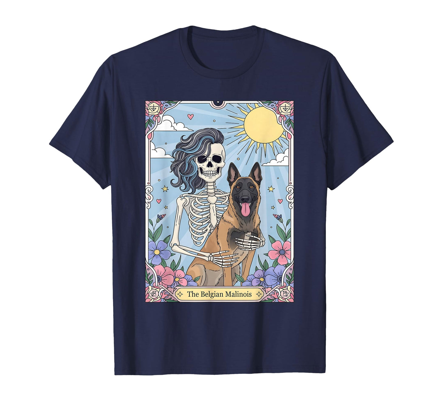 Belgian Malinois Dog Tarot Card Halloween Costume Skeleton T-Shirt