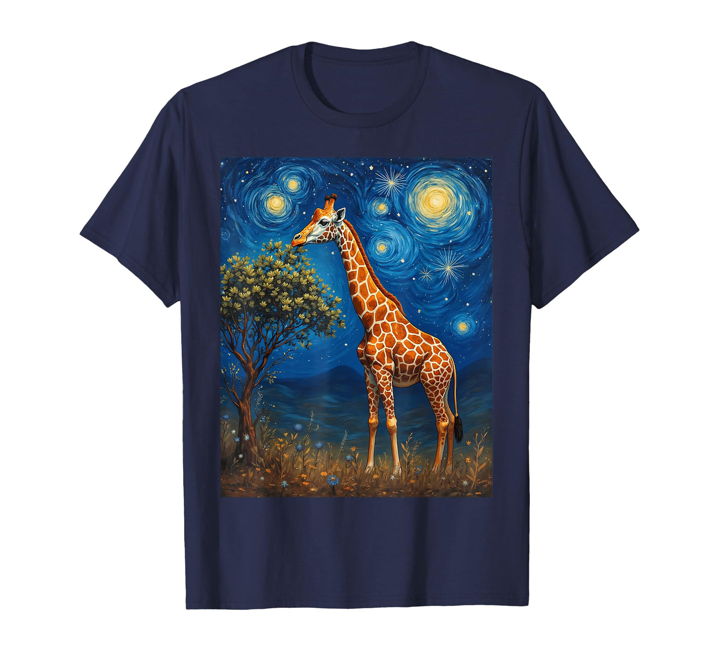 Van Gogh's Starry Night Giraffe Towering Beauty Animal T-Shirt
