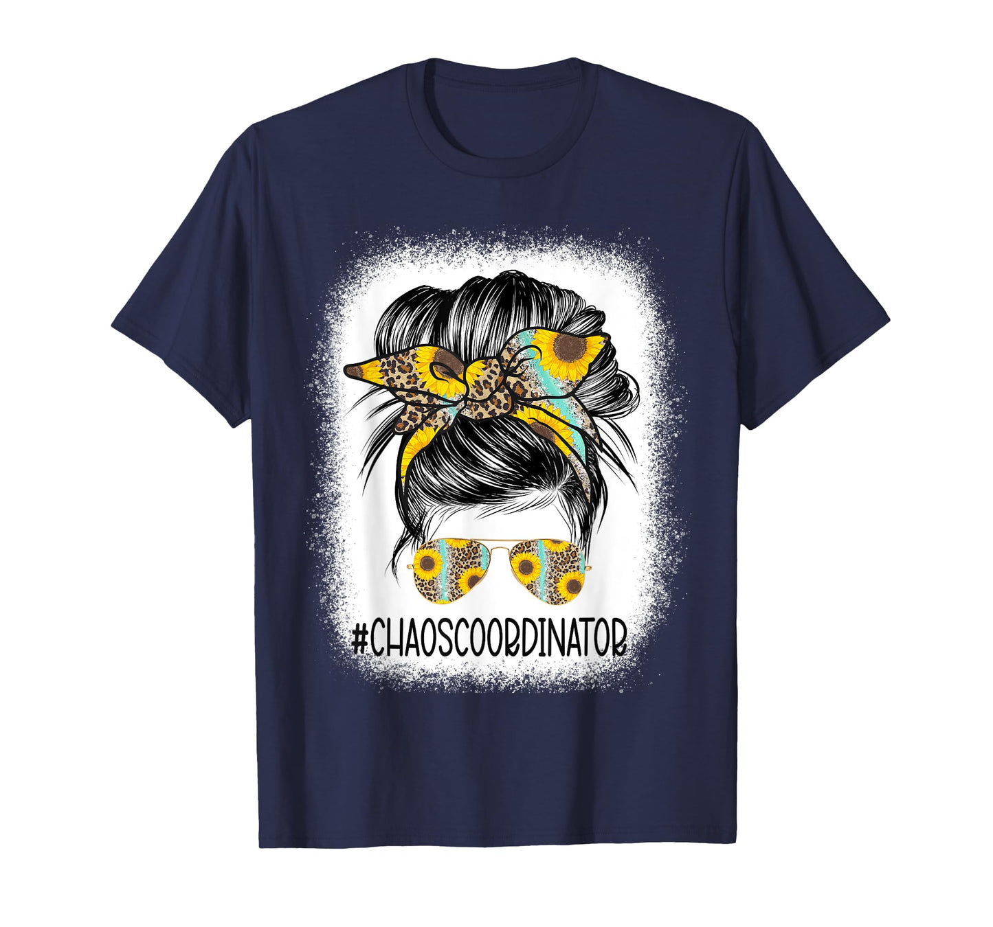 Bleached Chaos Coordinator leopard sunflower Messy Bun T-Shirt